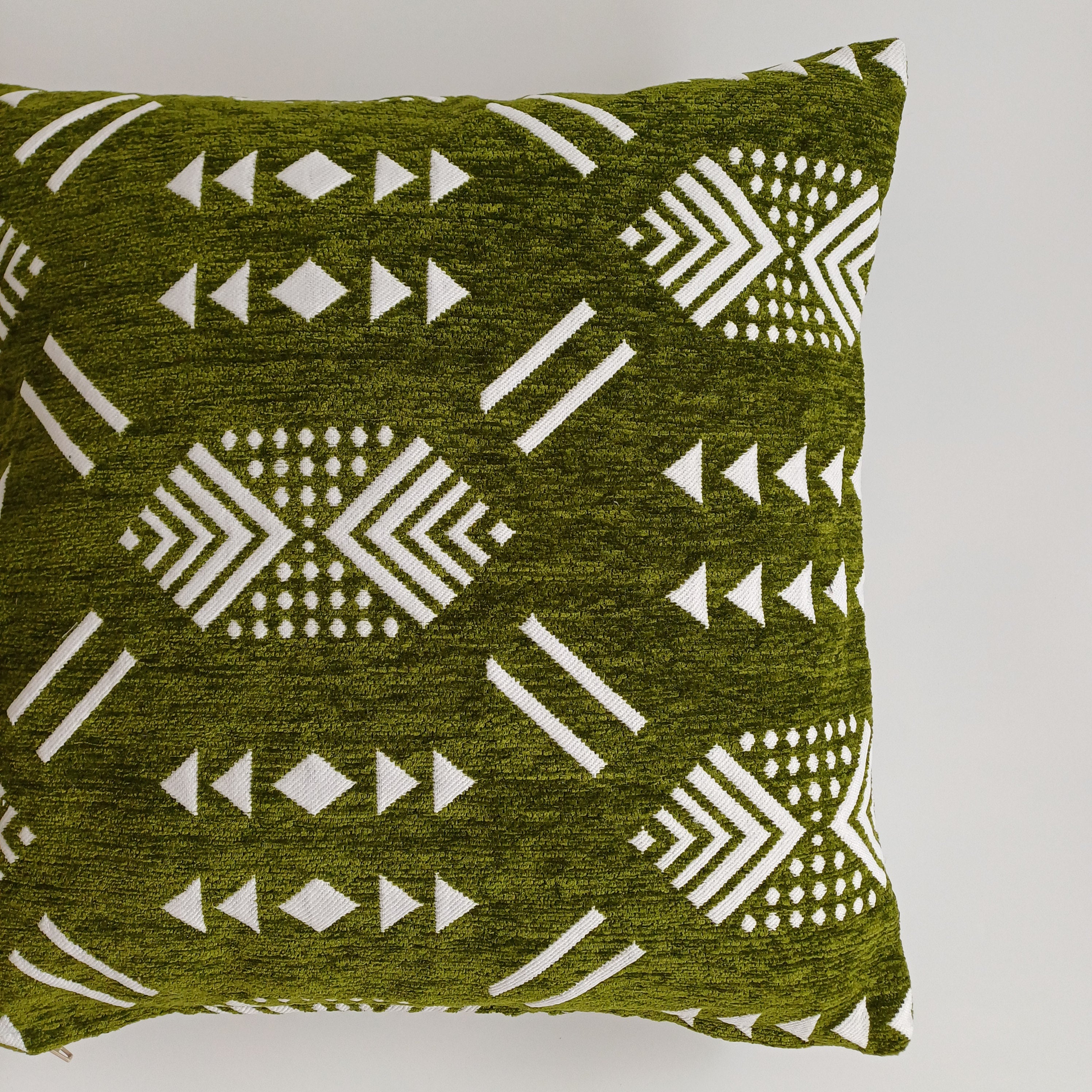 Moroccan Handmade Olive Green Velvet Cushion Cover 16''x16'' / 40x40 CM