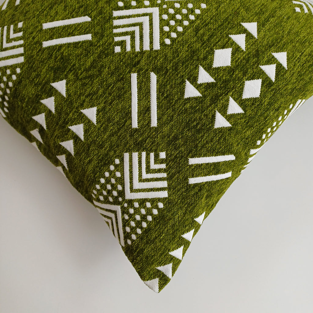 Moroccan Handmade Olive Green Velvet Cushion Cover 16''x16'' / 40x40 CM