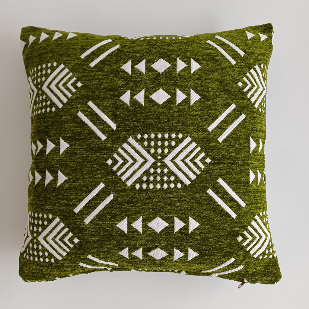 Moroccan Handmade Olive Green Velvet Cushion Cover 16''x16'' / 40x40 CM