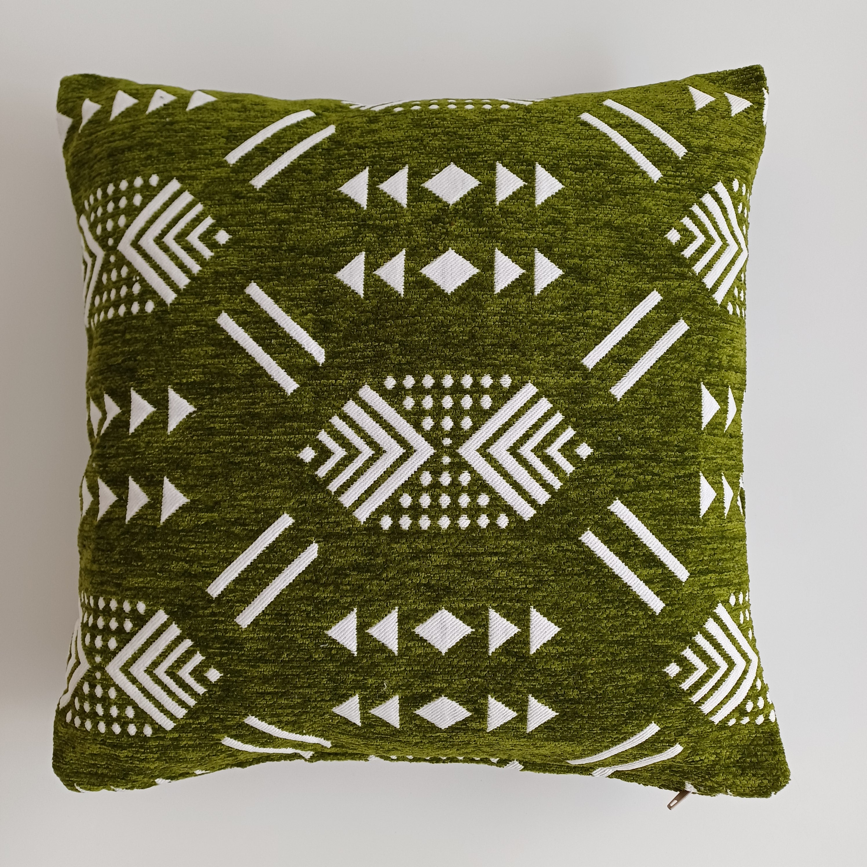 Moroccan Handmade Olive Green Velvet Cushion Cover 16''x16'' / 40x40 CM