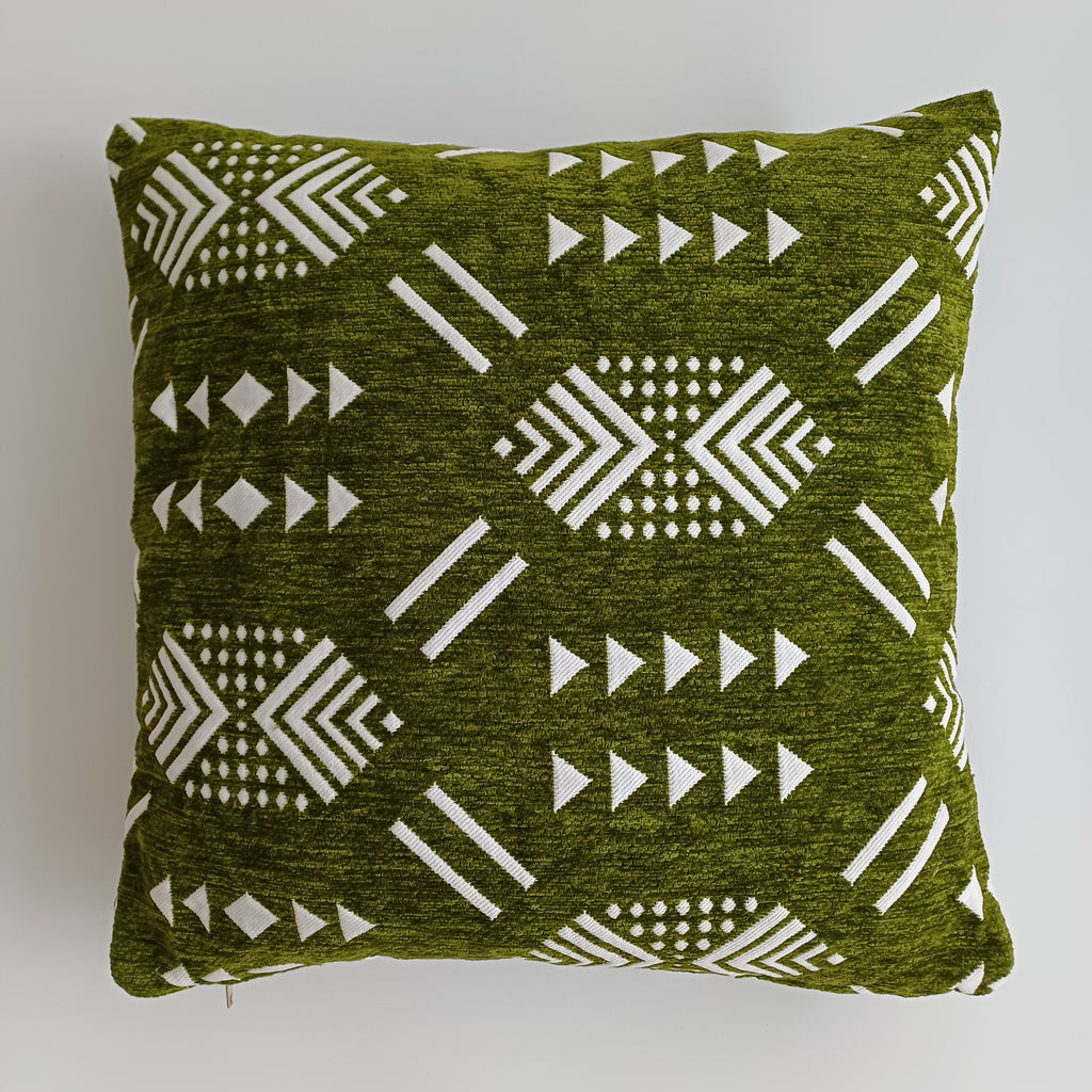 Moroccan Handmade Olive Green Velvet Cushion Cover 16''x16'' / 40x40 CM