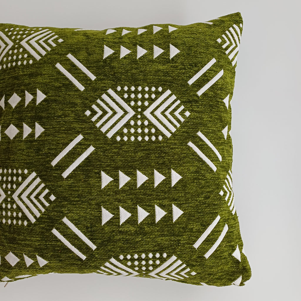 Moroccan Handmade Olive Green Velvet Cushion Cover 16''x16'' / 40x40 CM