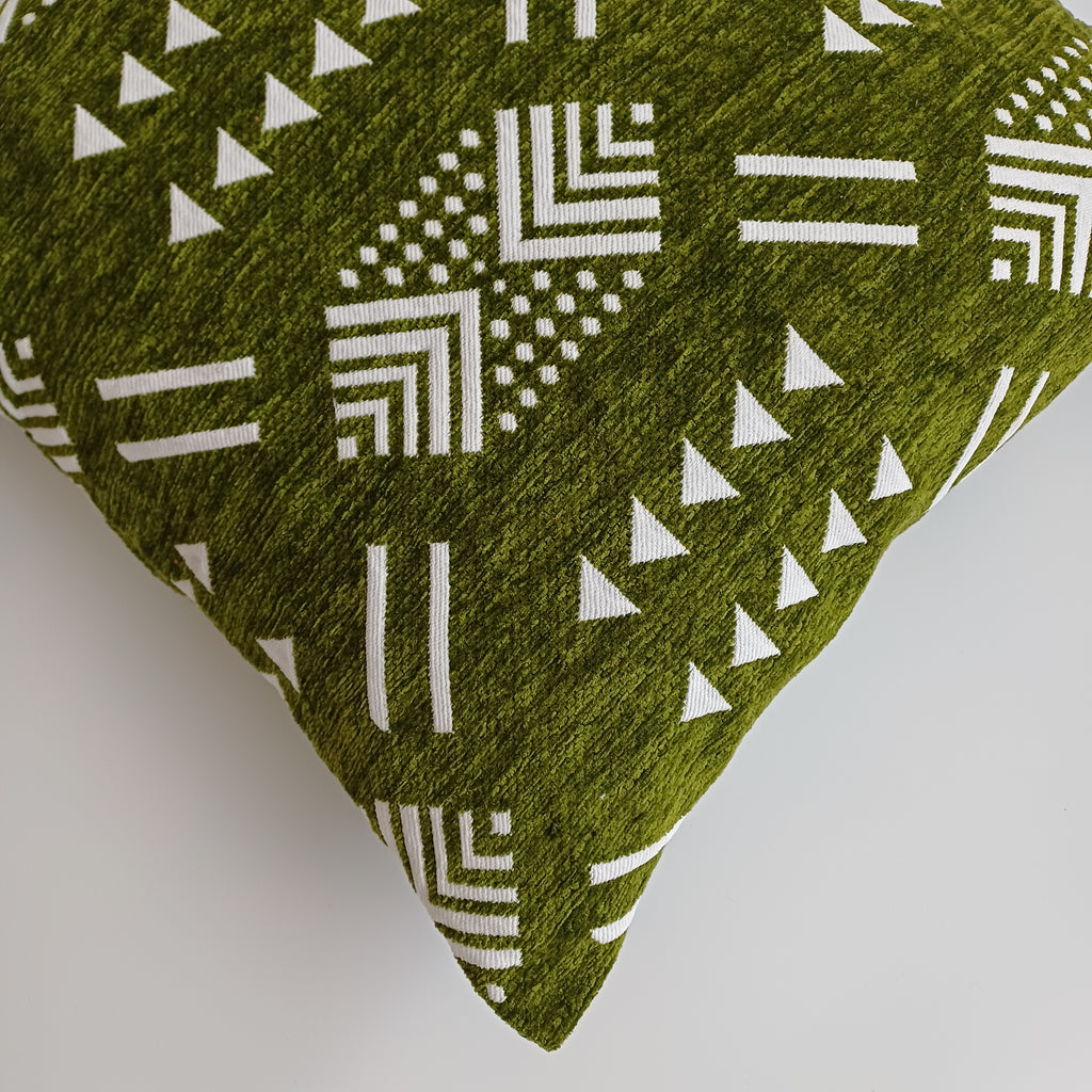 Moroccan Handmade Olive Green Velvet Cushion Cover 16''x16'' / 40x40 CM