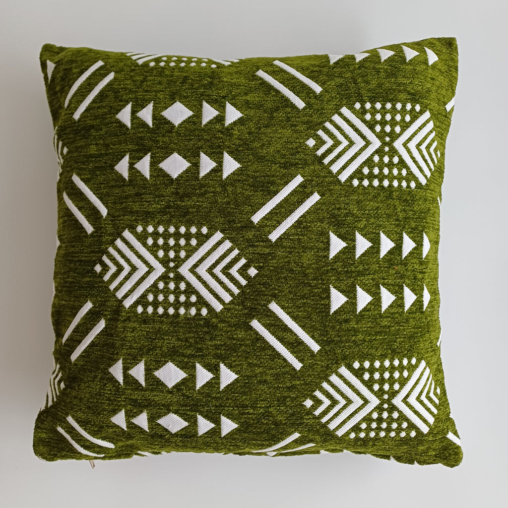 Moroccan Handmade Olive Green Velvet Cushion Cover 16''x16'' / 40x40 CM