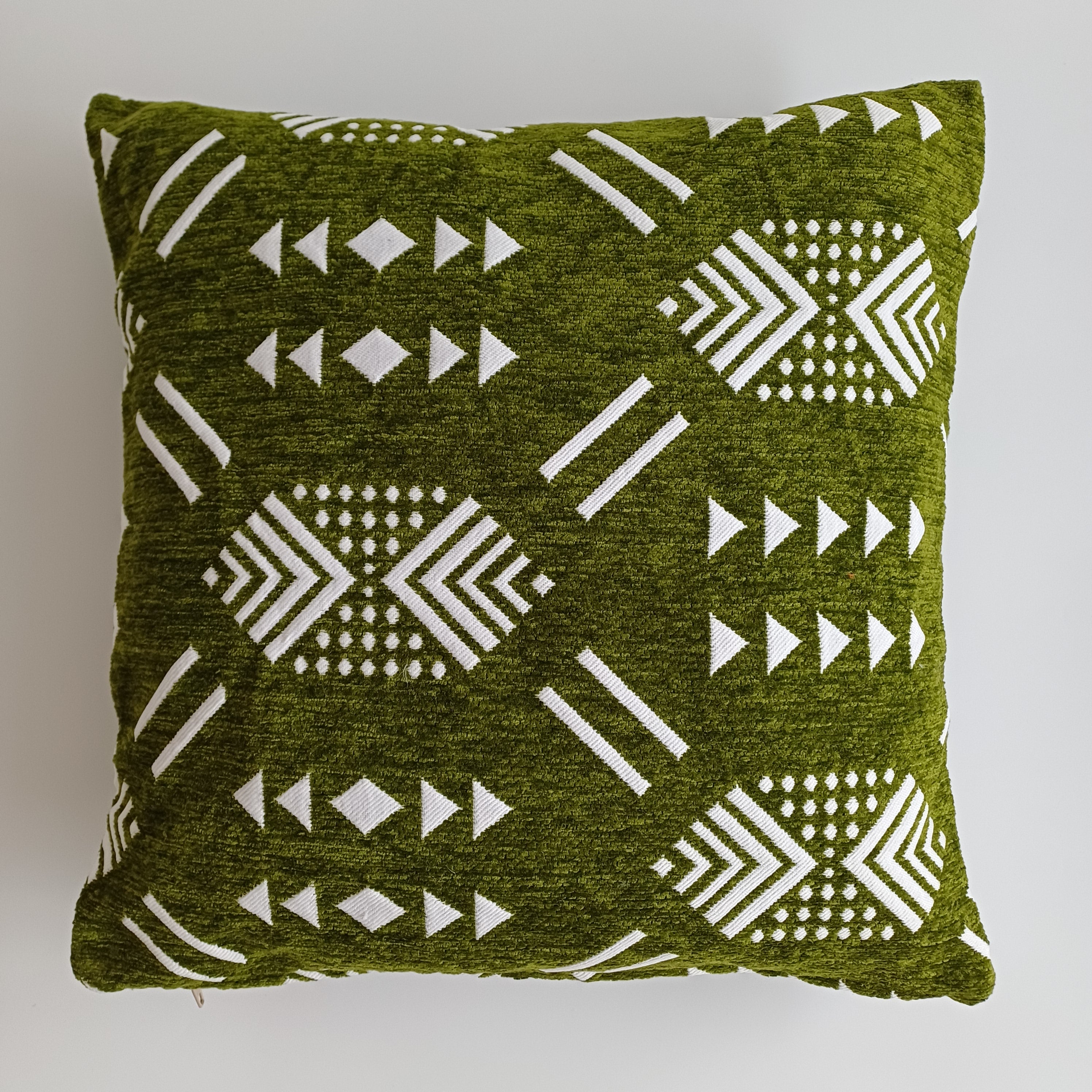 Moroccan Handmade Olive Green Velvet Cushion Cover 16''x16'' / 40x40 CM