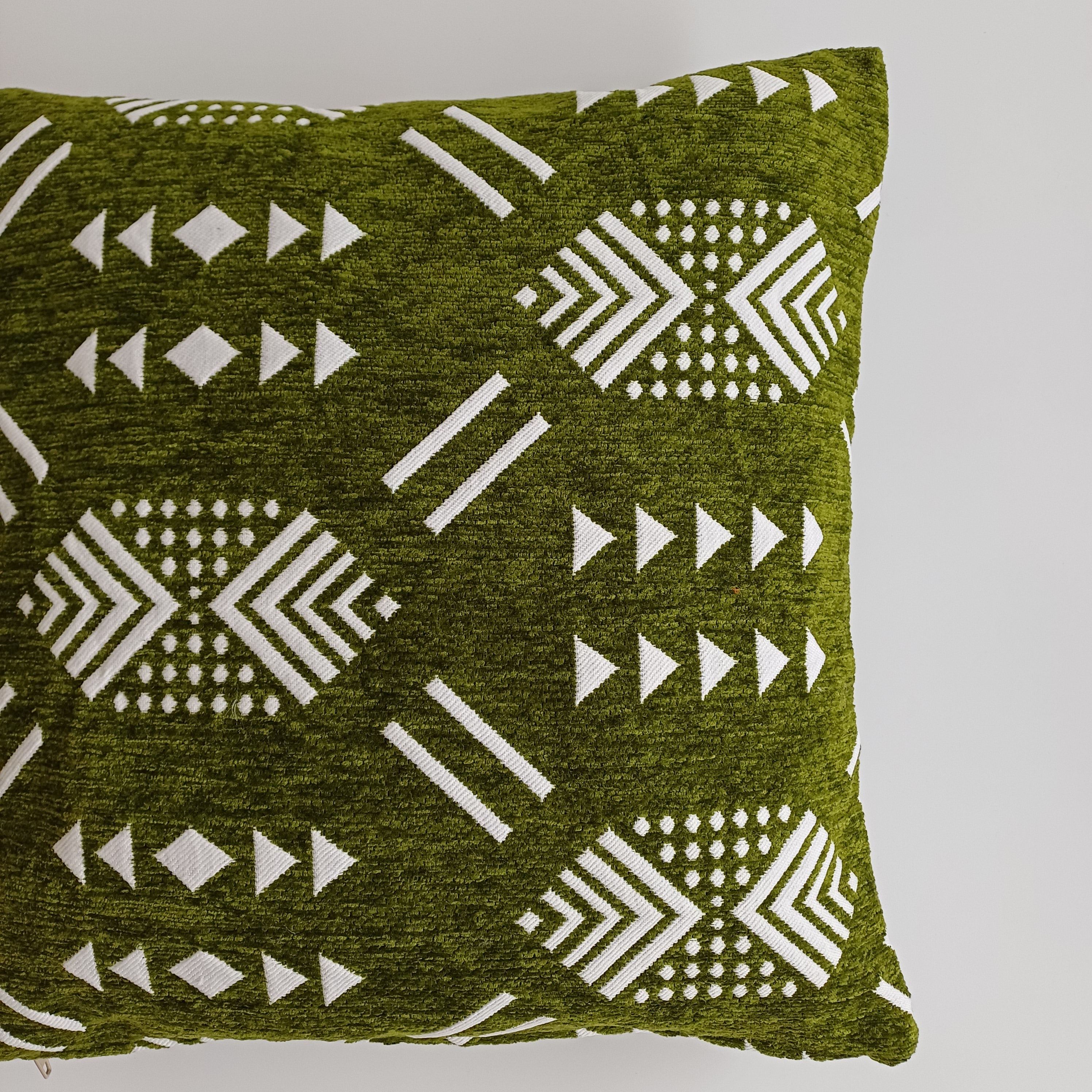 Moroccan Handmade Olive Green Velvet Cushion Cover 16''x16'' / 40x40 CM