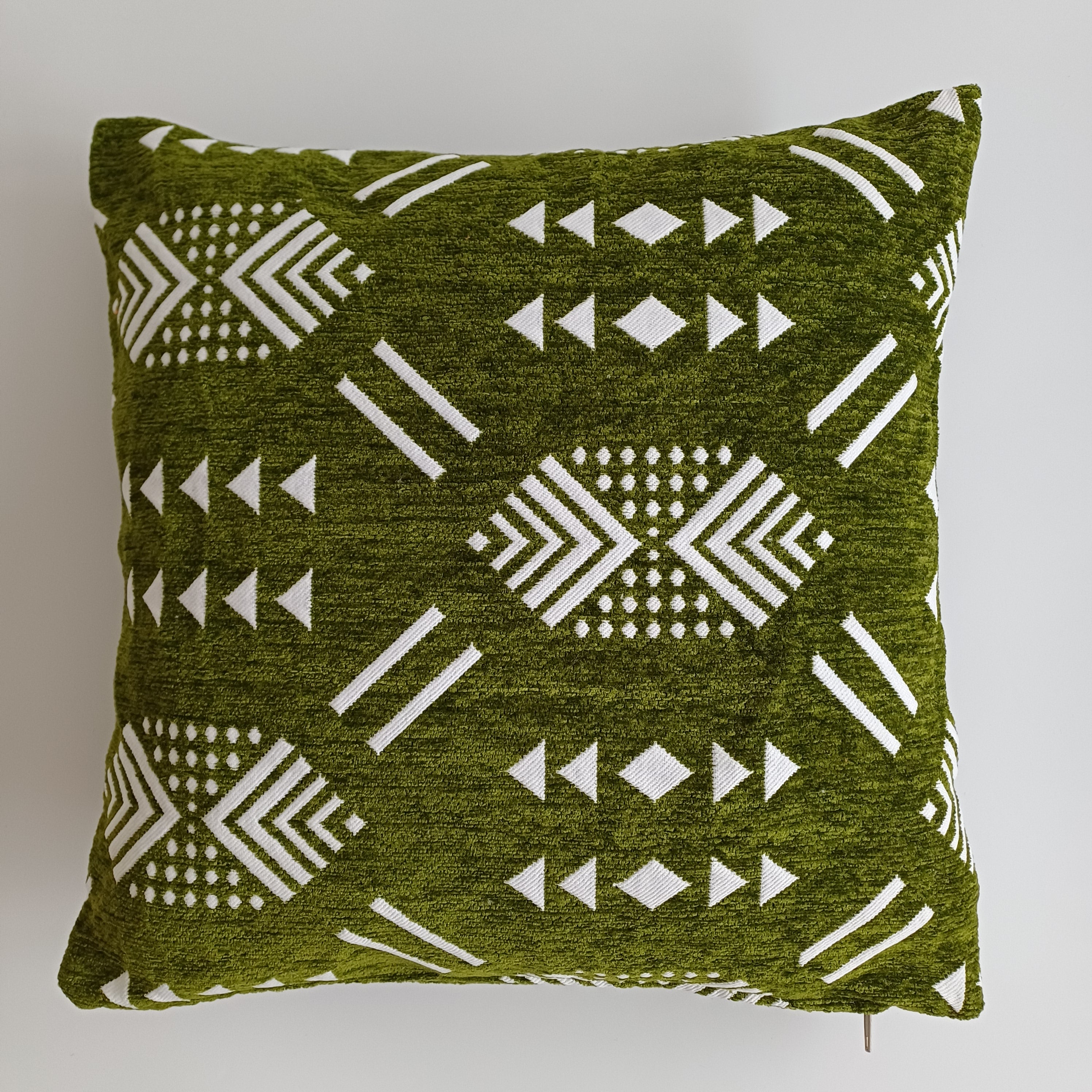 Moroccan Handmade Olive Green Velvet Cushion Cover 16''x16'' / 40x40 CM