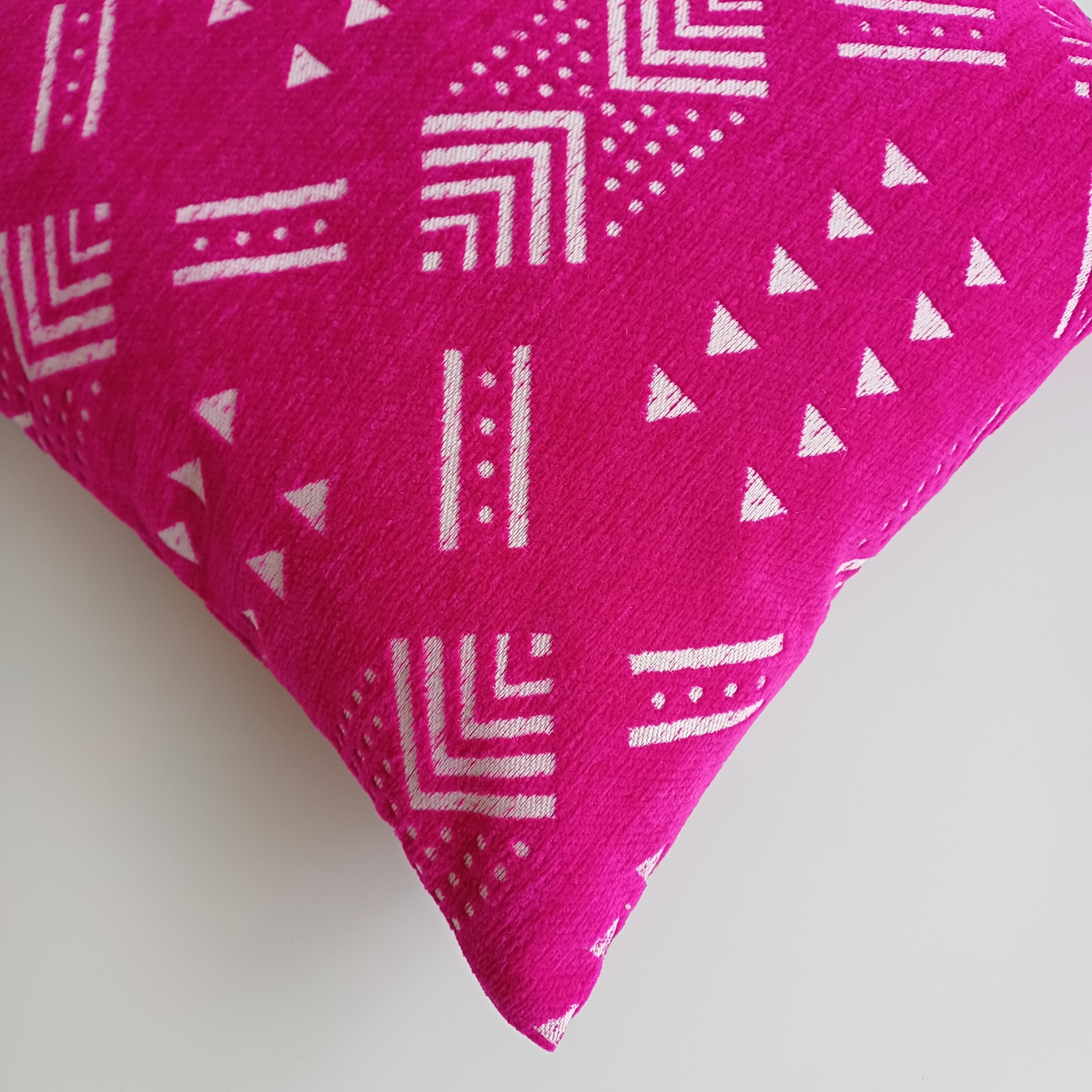Moroccan Handmade Pink Velvet Cushion Cover 16''x16'' / 40x40 CM