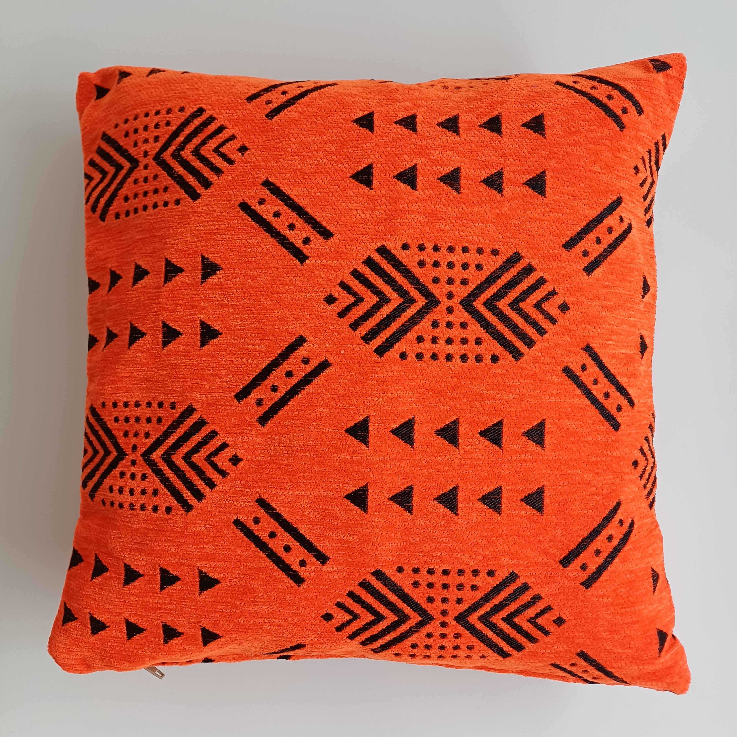 Moroccan Handmade Orange Velvet Cushion Cover 16''x16'' / 40x40 CM