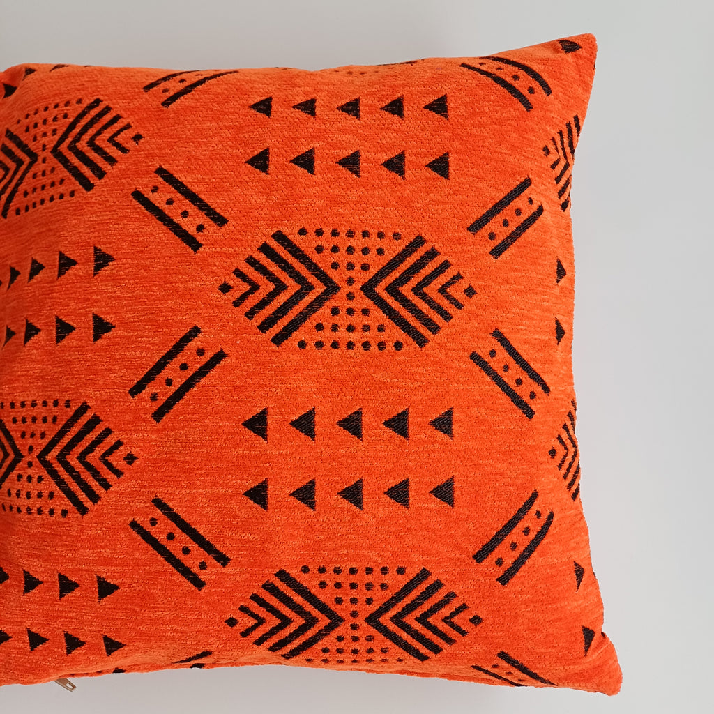 Moroccan Handmade Orange Velvet Cushion Cover 16''x16'' / 40x40 CM