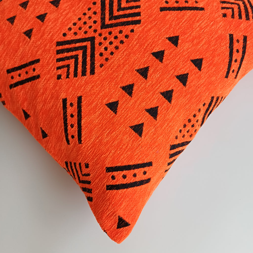 Moroccan Handmade Orange Velvet Cushion Cover 16''x16'' / 40x40 CM