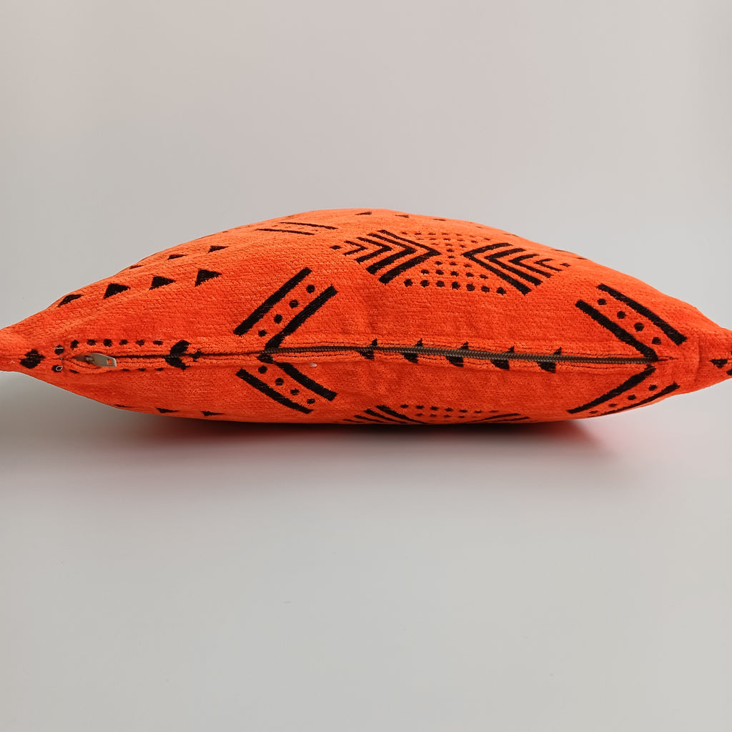 Moroccan Handmade Orange Velvet Cushion Cover 16''x16'' / 40x40 CM