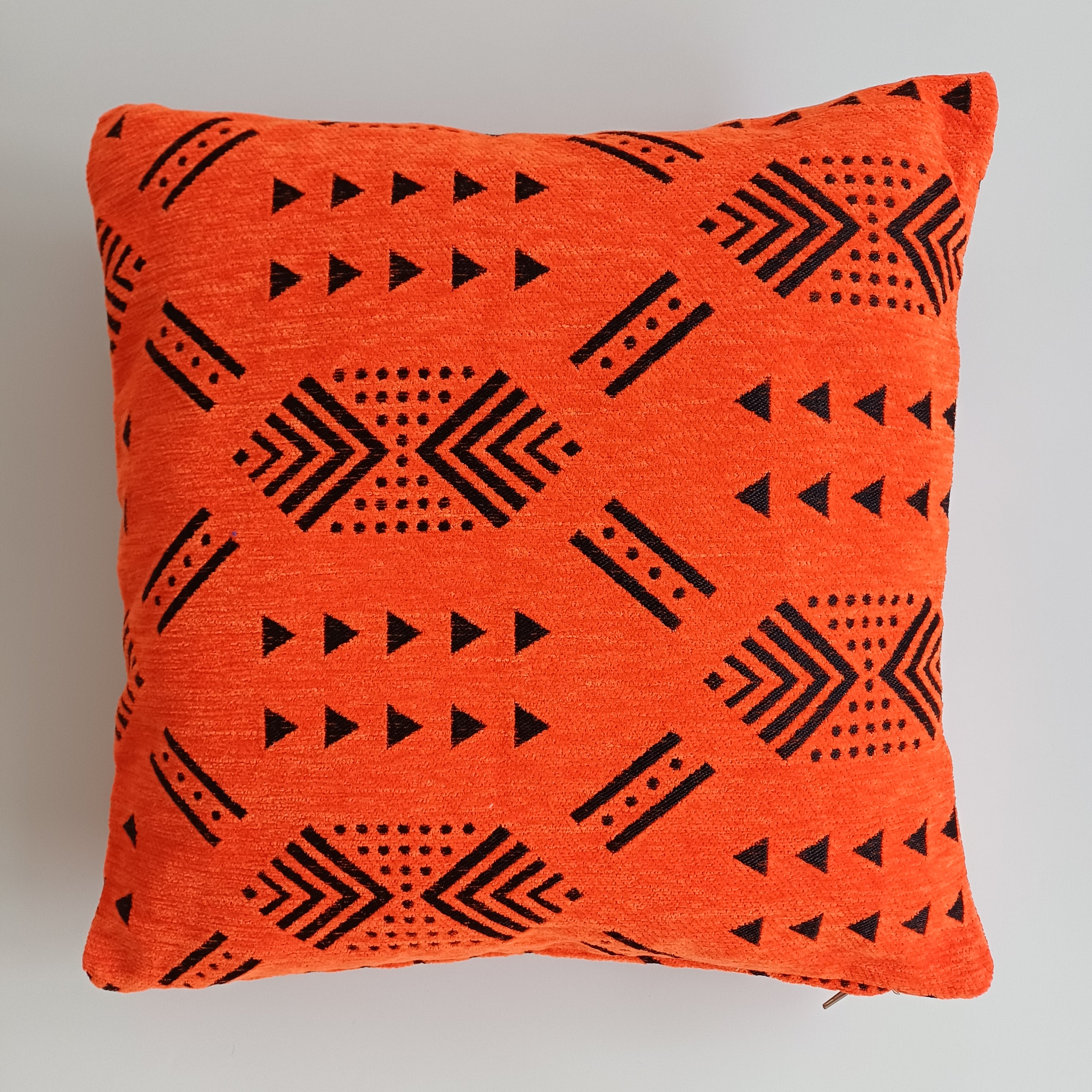 Moroccan Handmade Orange Velvet Cushion Cover 16''x16'' / 40x40 CM