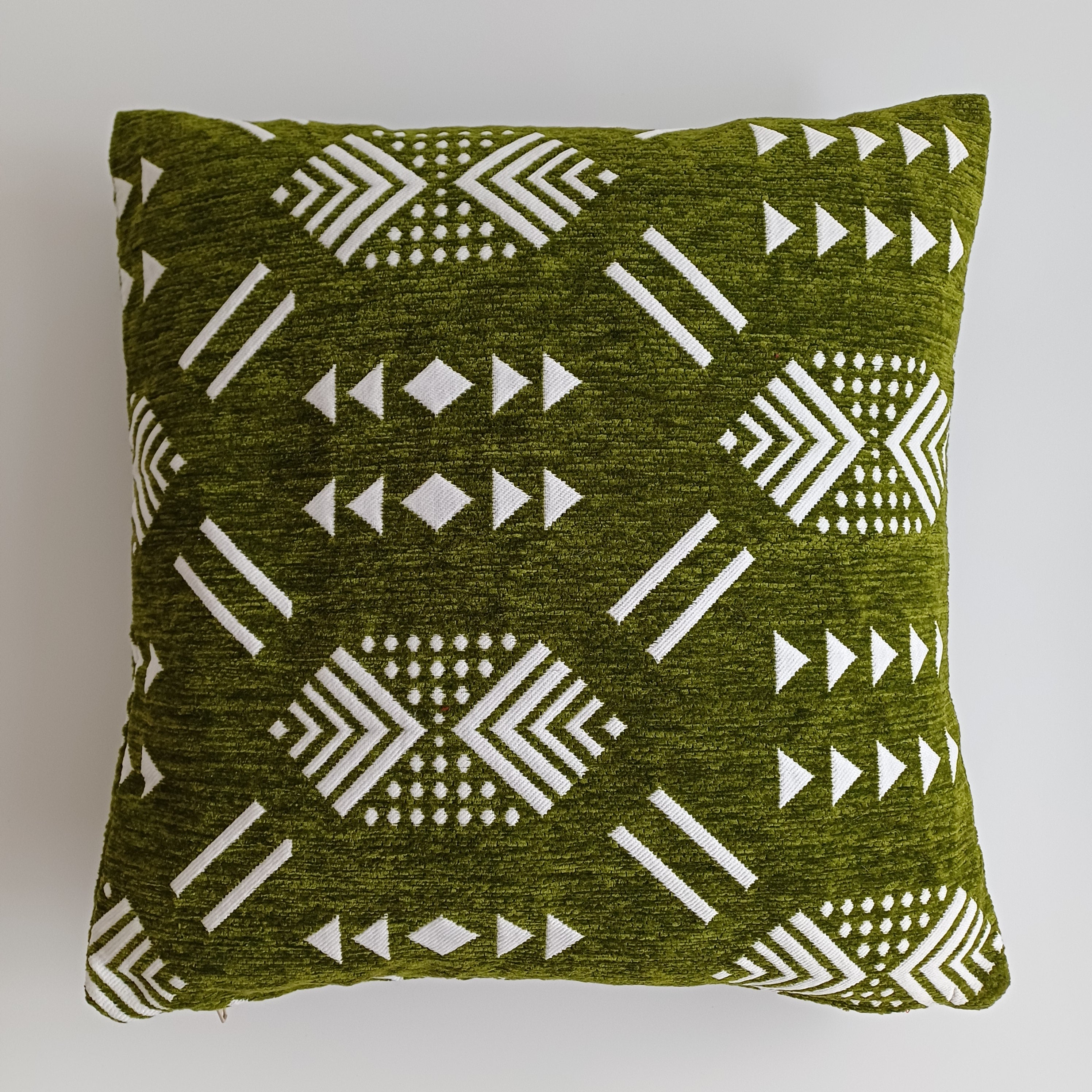 Moroccan Handmade Olive Green Velvet Cushion Cover 16''x16'' / 40x40 CM