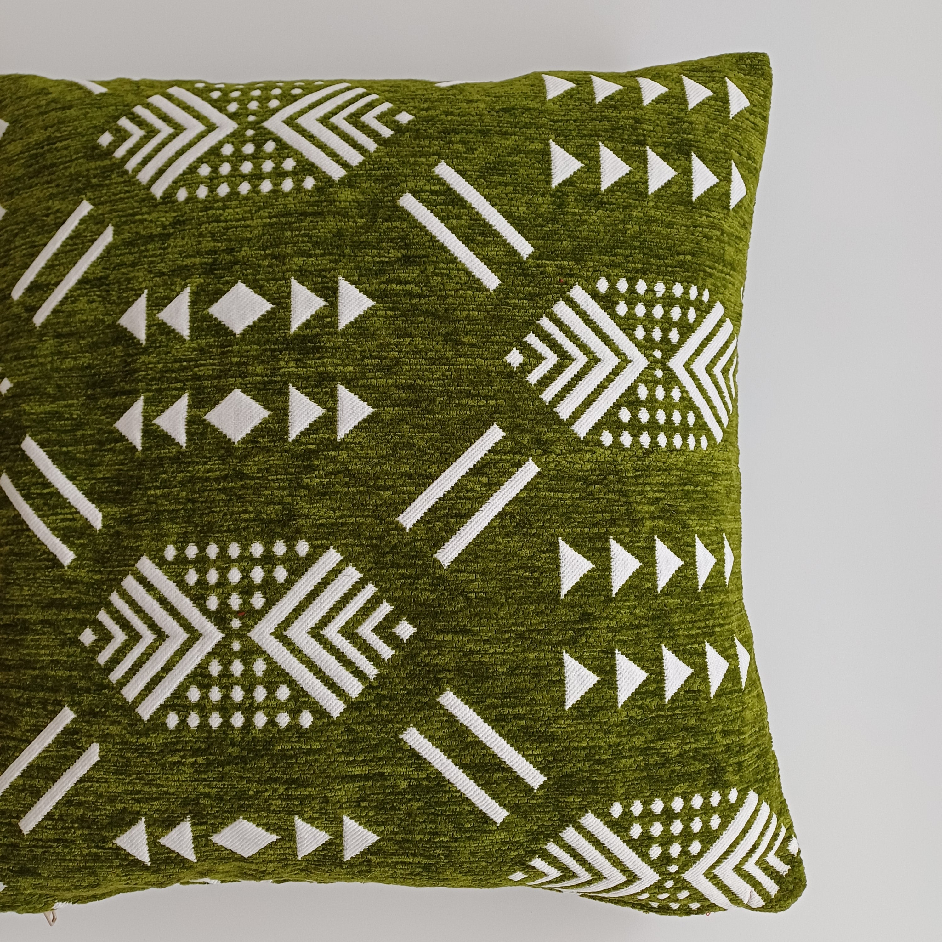 Moroccan Handmade Olive Green Velvet Cushion Cover 16''x16'' / 40x40 CM