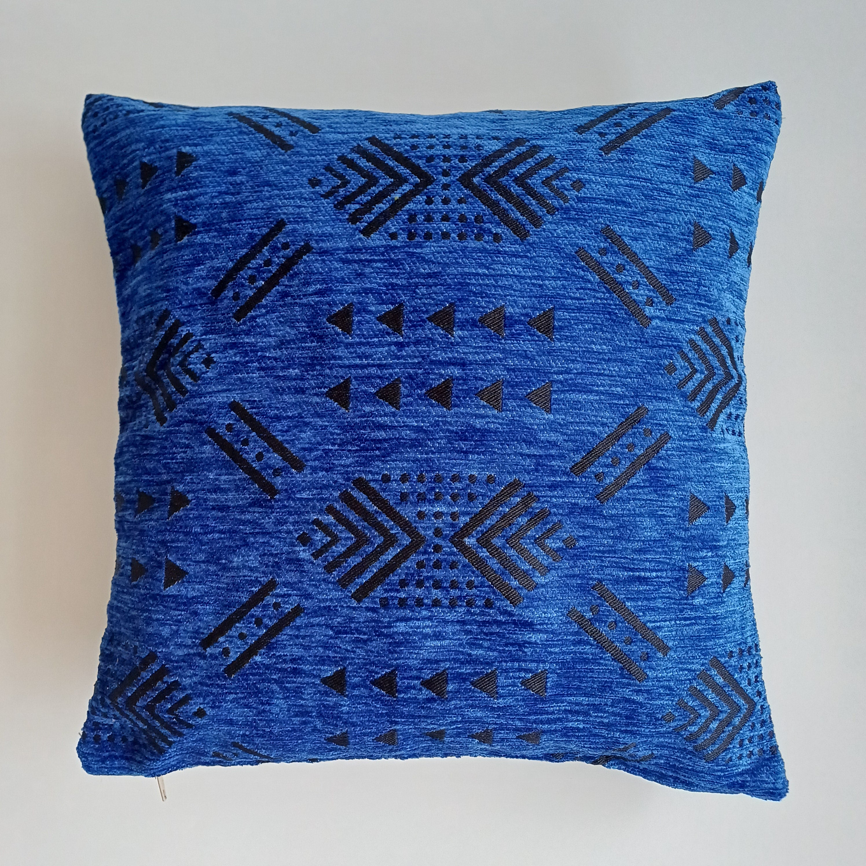 Moroccan Handmade Royal Blue Velvet Cushion Cover 16''x16'' / 40x40 CM