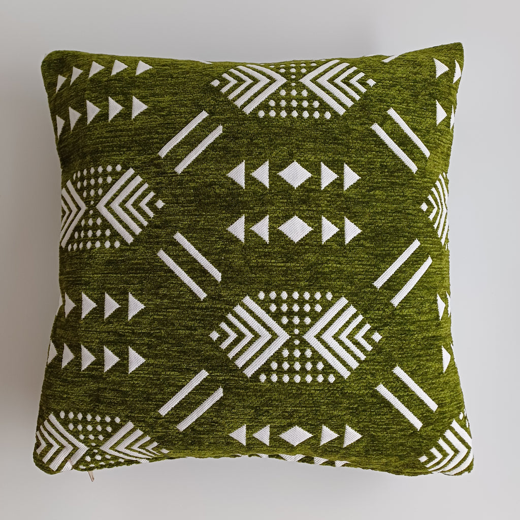 Moroccan Handmade Olive Green Velvet Cushion Cover 16''x16'' / 40x40 CM