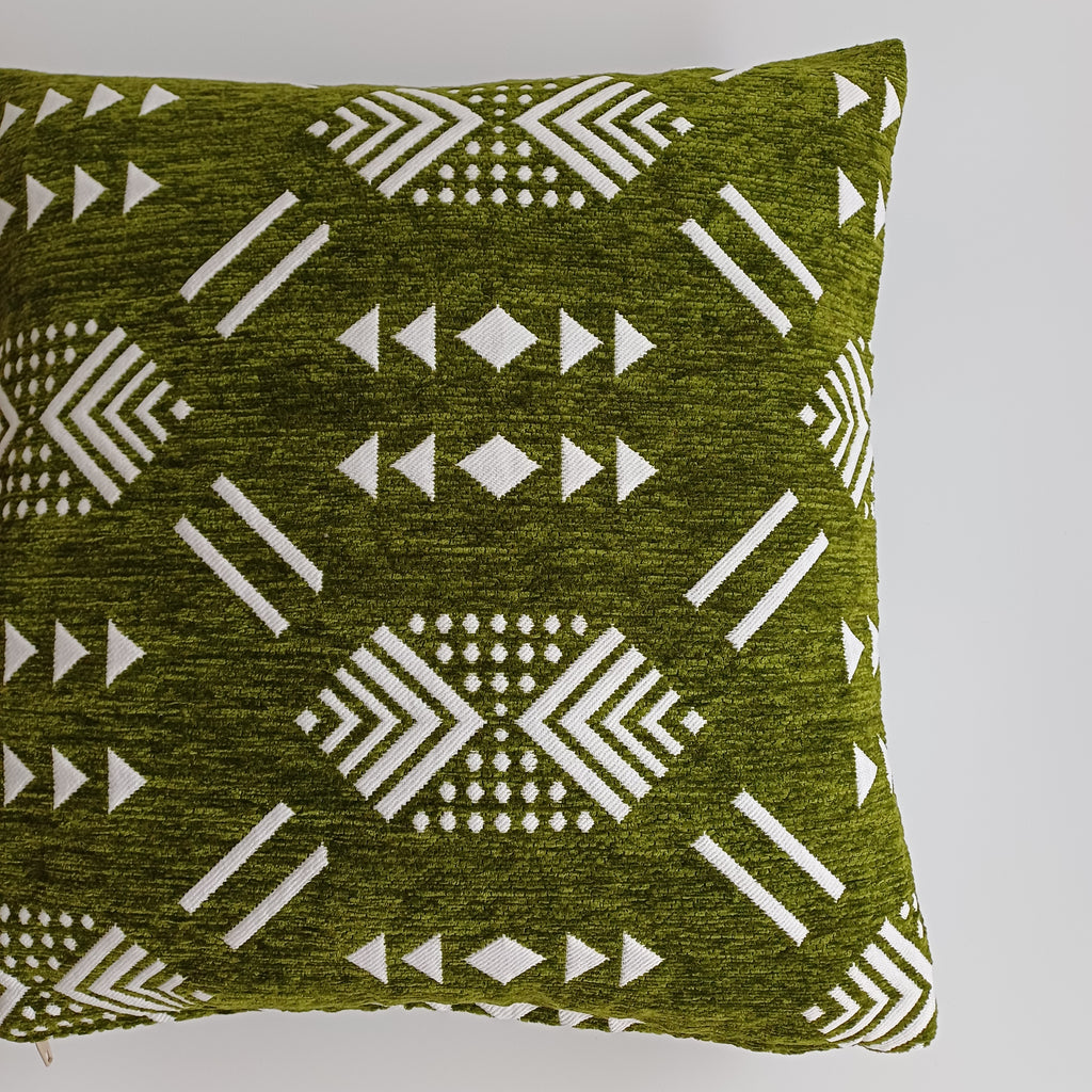 Moroccan Handmade Olive Green Velvet Cushion Cover 16''x16'' / 40x40 CM