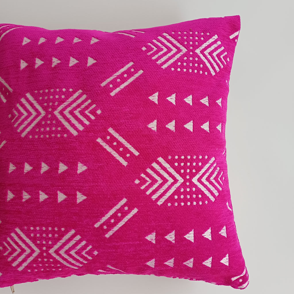 Moroccan Handmade Pink Velvet Cushion Cover 16''x16'' / 40x40 CM