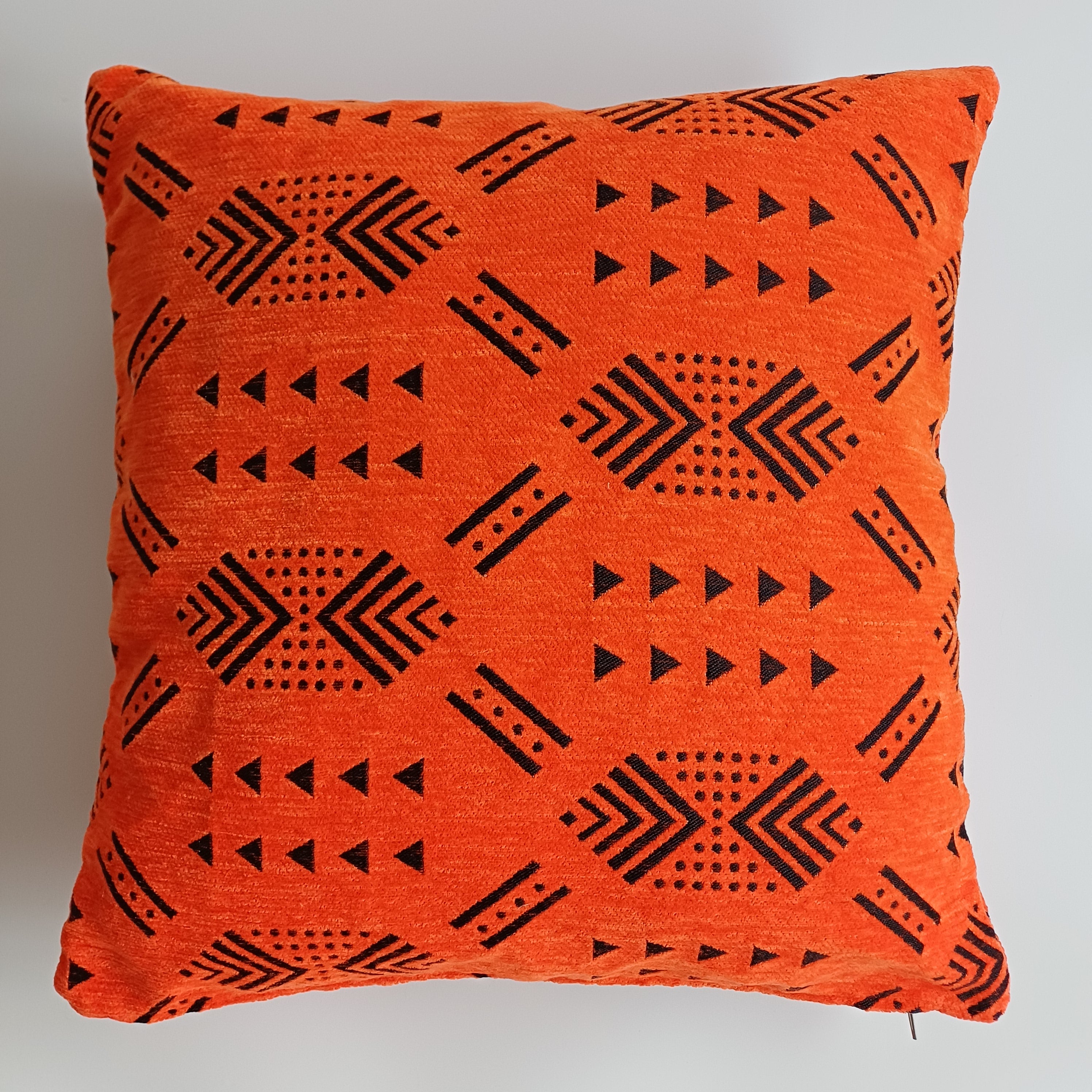 Moroccan Handmade Orange Velvet  Cushion Cover 20''x20'' / 50x50 CM