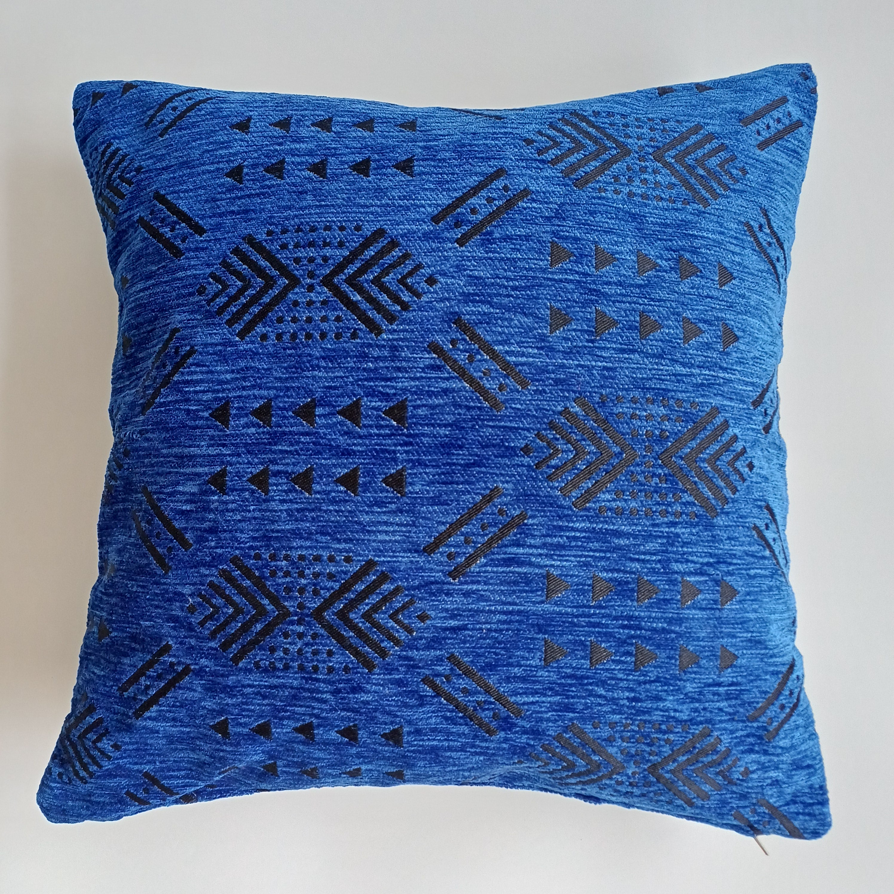 Moroccan Handmade Royal Blue Velvet Cushion Cover 20''x20'' / 50x50 CM