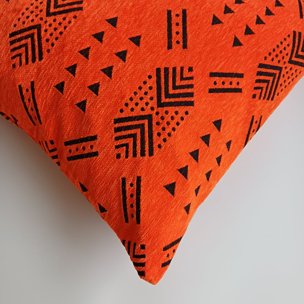 Moroccan Handmade Orange Velvet  Cushion Cover 20''x20'' / 50x50 CM