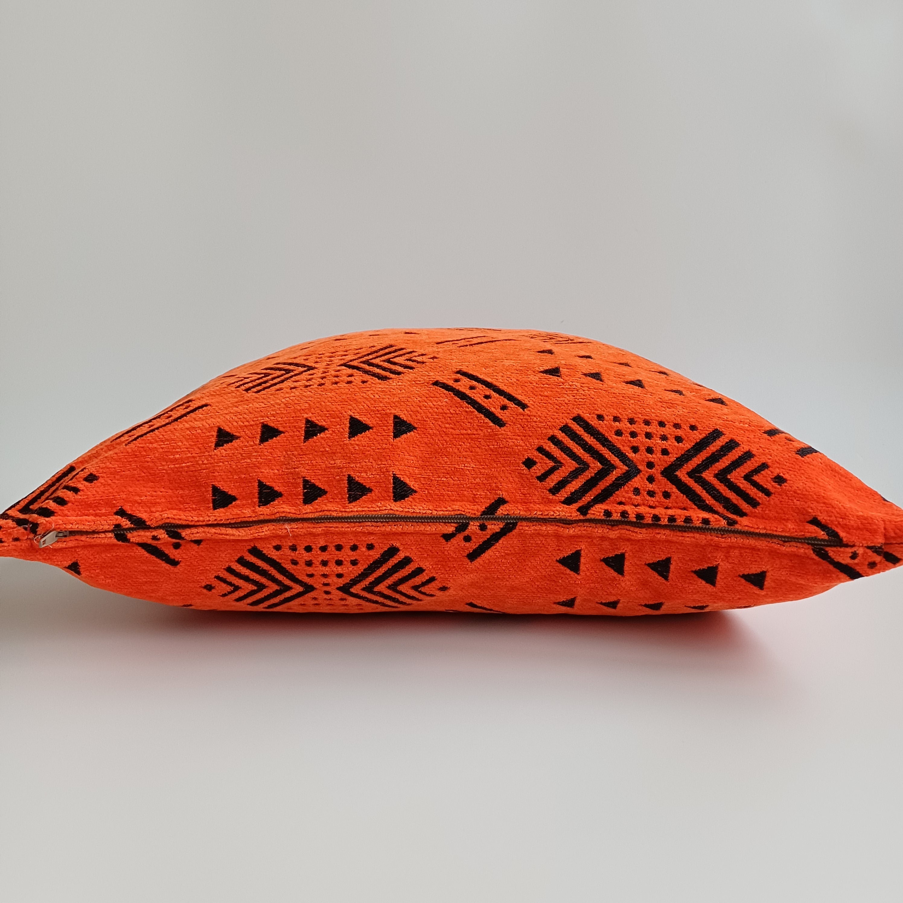 Moroccan Handmade Orange Velvet  Cushion Cover 20''x20'' / 50x50 CM