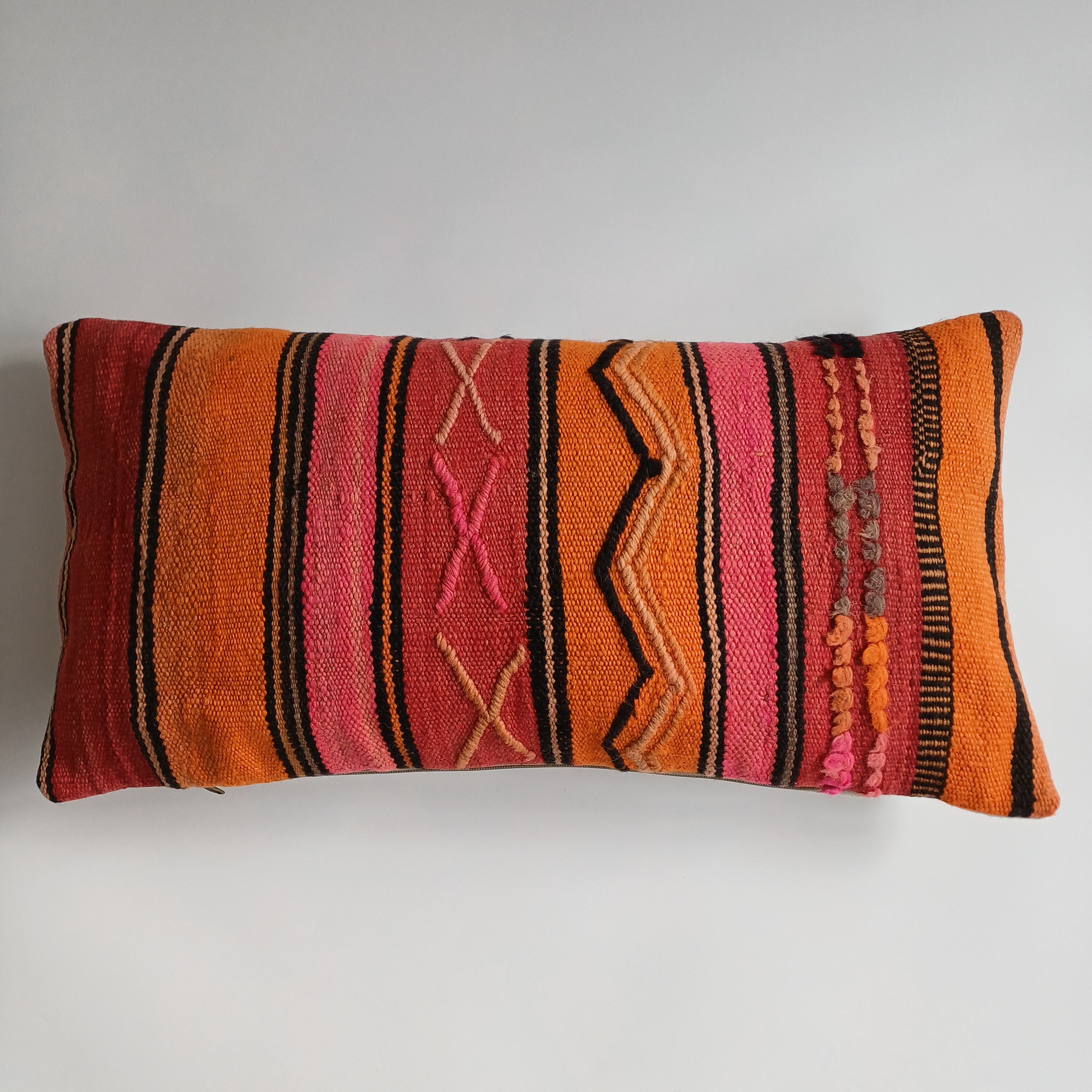 Moroccan Handmade Multicoloured Rug Cushion Cover 24''x12'' / 60x30 CM