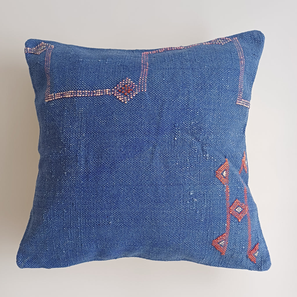 Moroccan Handmade Blue Cactus Silk Cushion Cover 16''x16'' / 40x40 CM