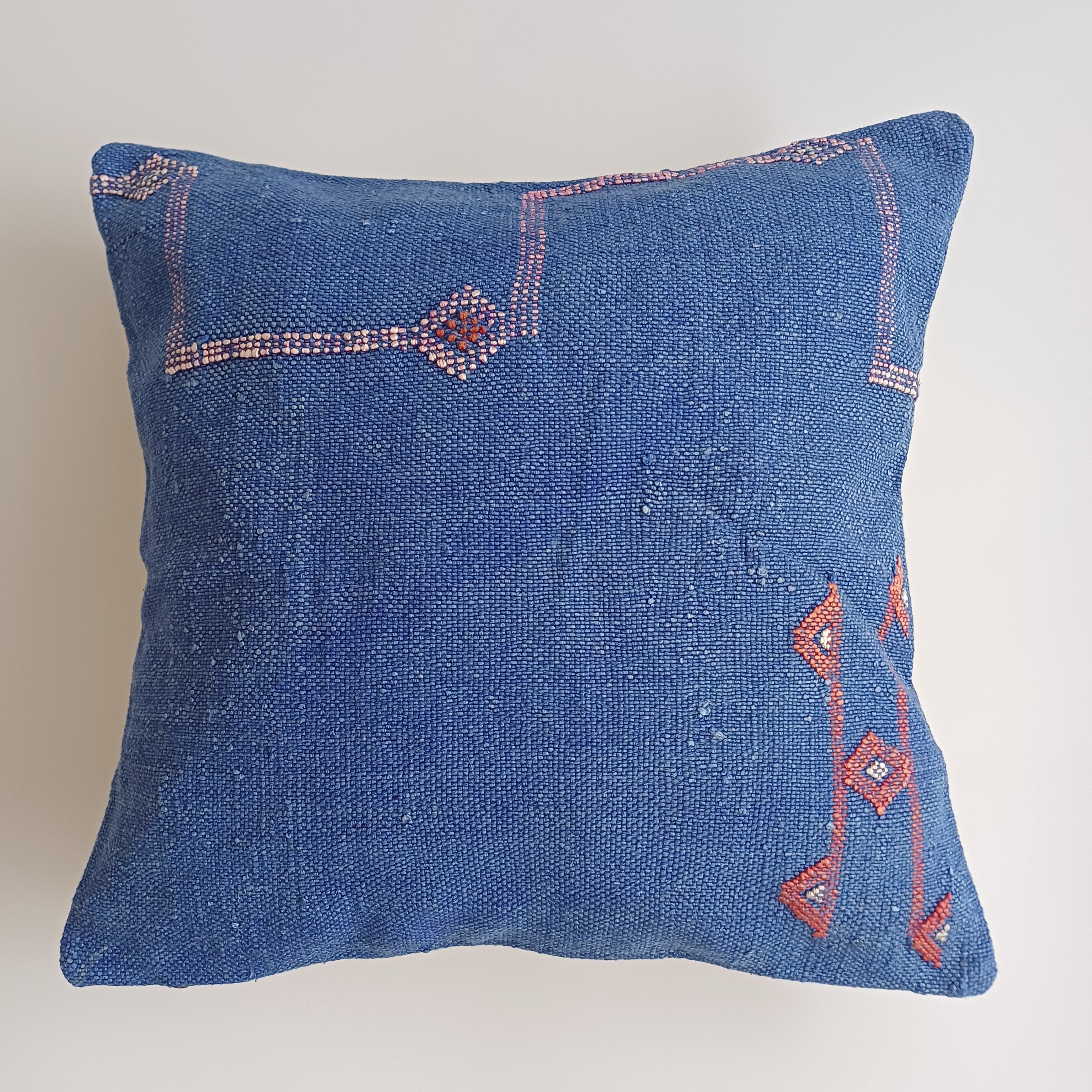 Moroccan Handmade Blue Cactus Silk Cushion Cover 16''x16'' / 40x40 CM
