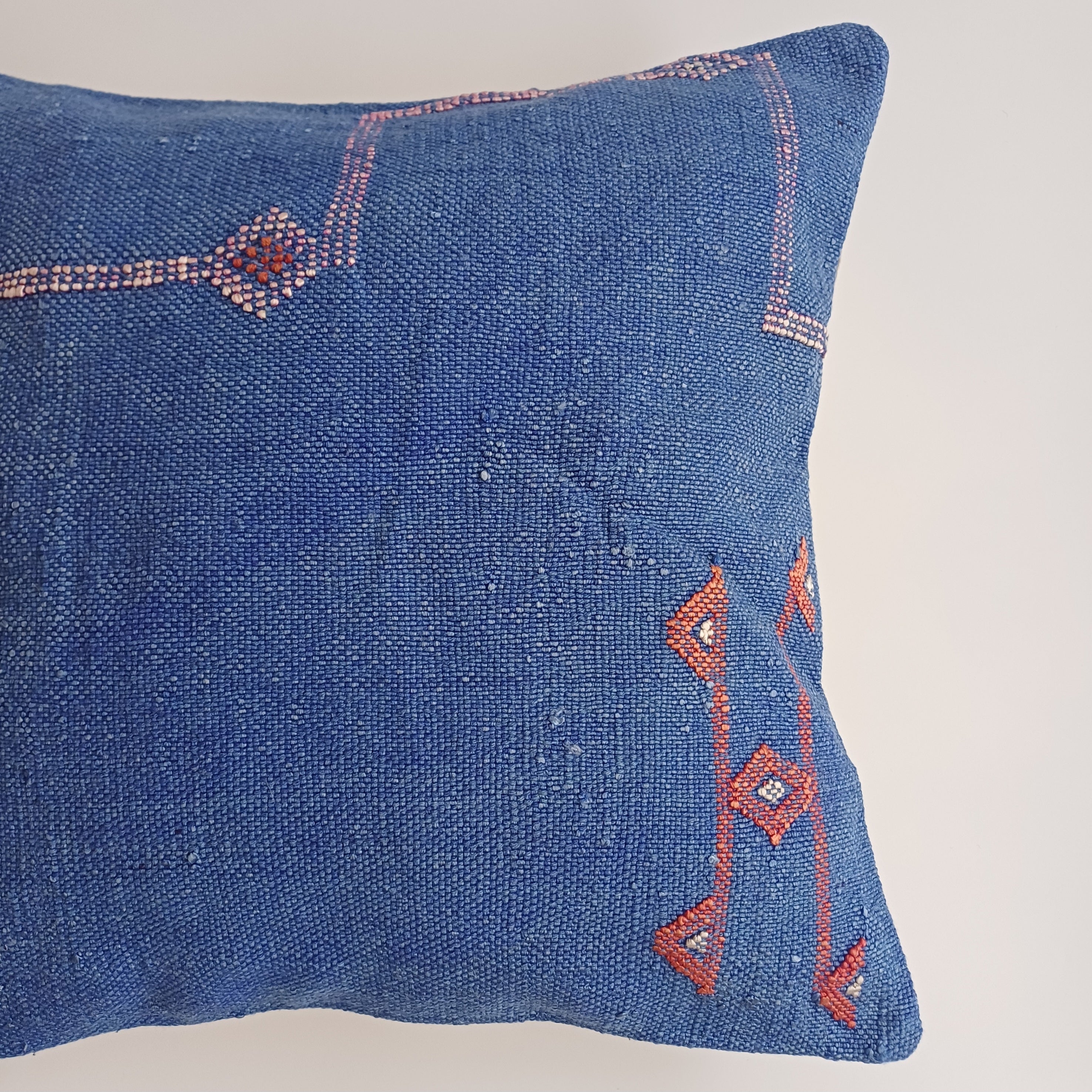 Moroccan Handmade Blue Cactus Silk Cushion Cover 16''x16'' / 40x40 CM