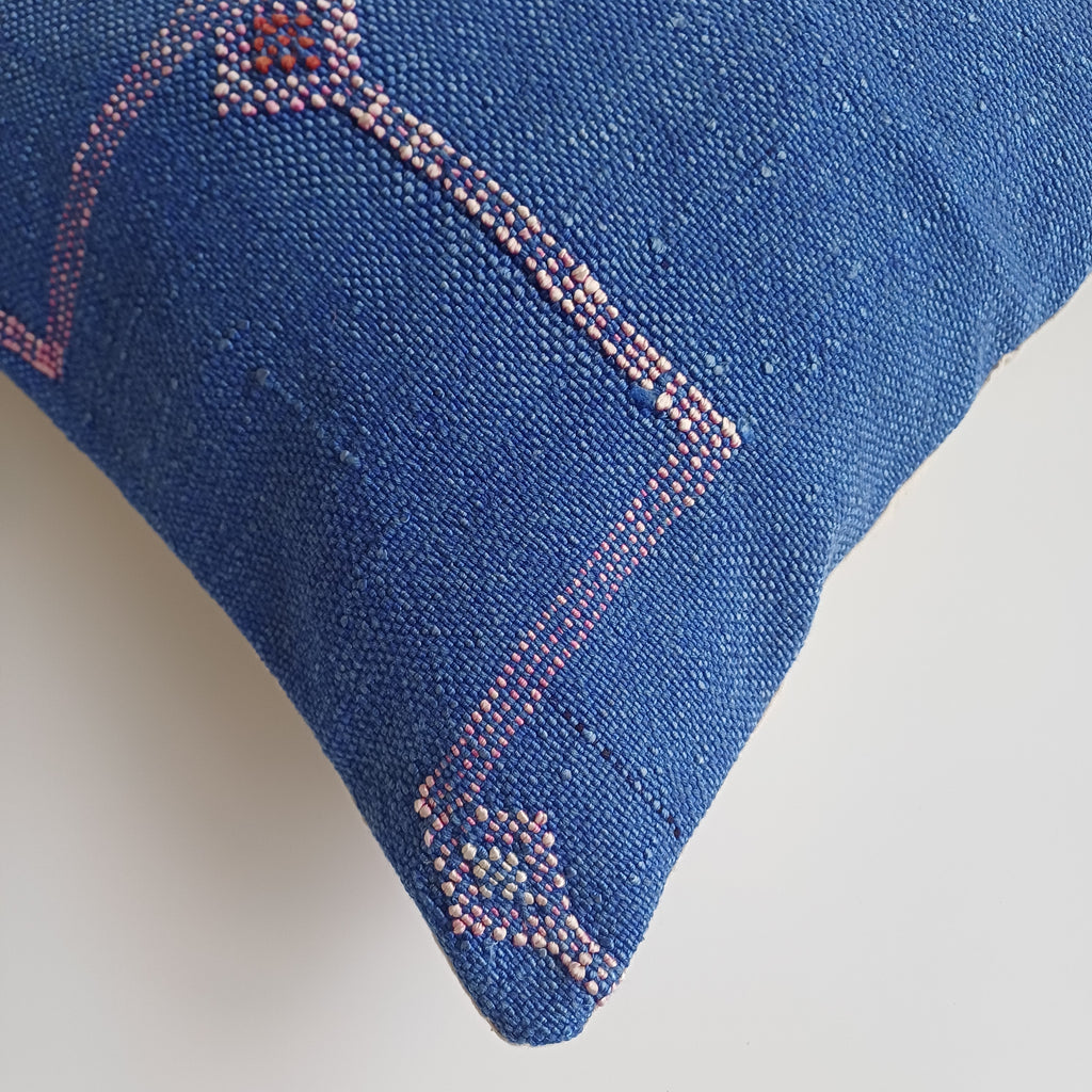Moroccan Handmade Blue Cactus Silk Cushion Cover 16''x16'' / 40x40 CM