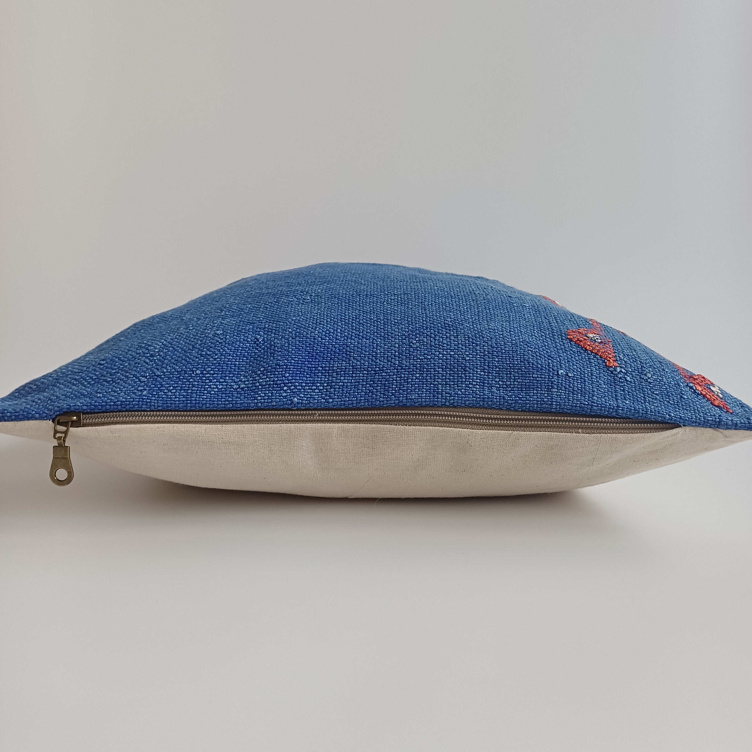 Moroccan Handmade Blue Cactus Silk Cushion Cover 16''x16'' / 40x40 CM
