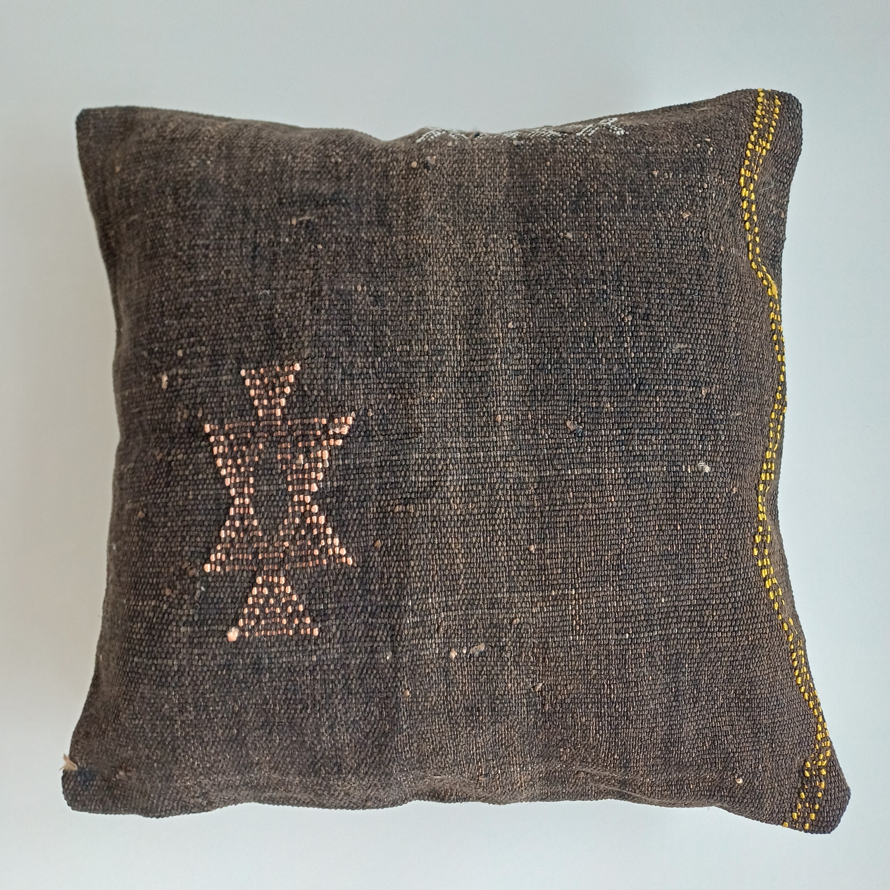 Moroccan Handmade Brown Cactus Silk Cushion Cover 16''x16'' / 40x40 CM