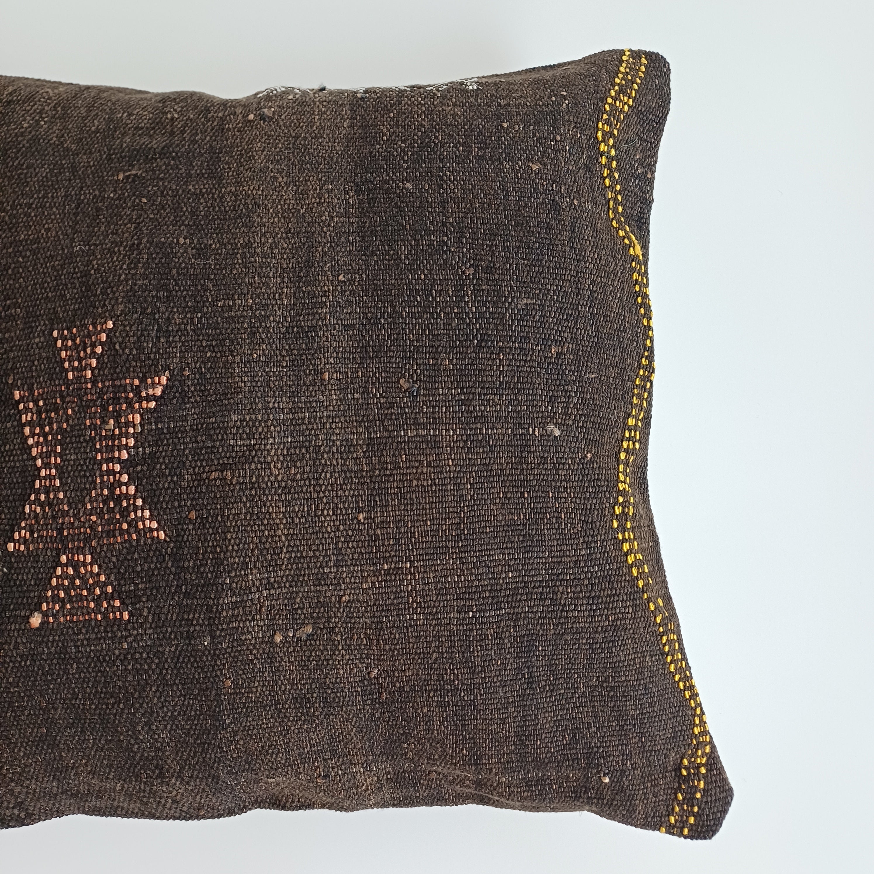 Moroccan Handmade Brown Cactus Silk Cushion Cover 16''x16'' / 40x40 CM