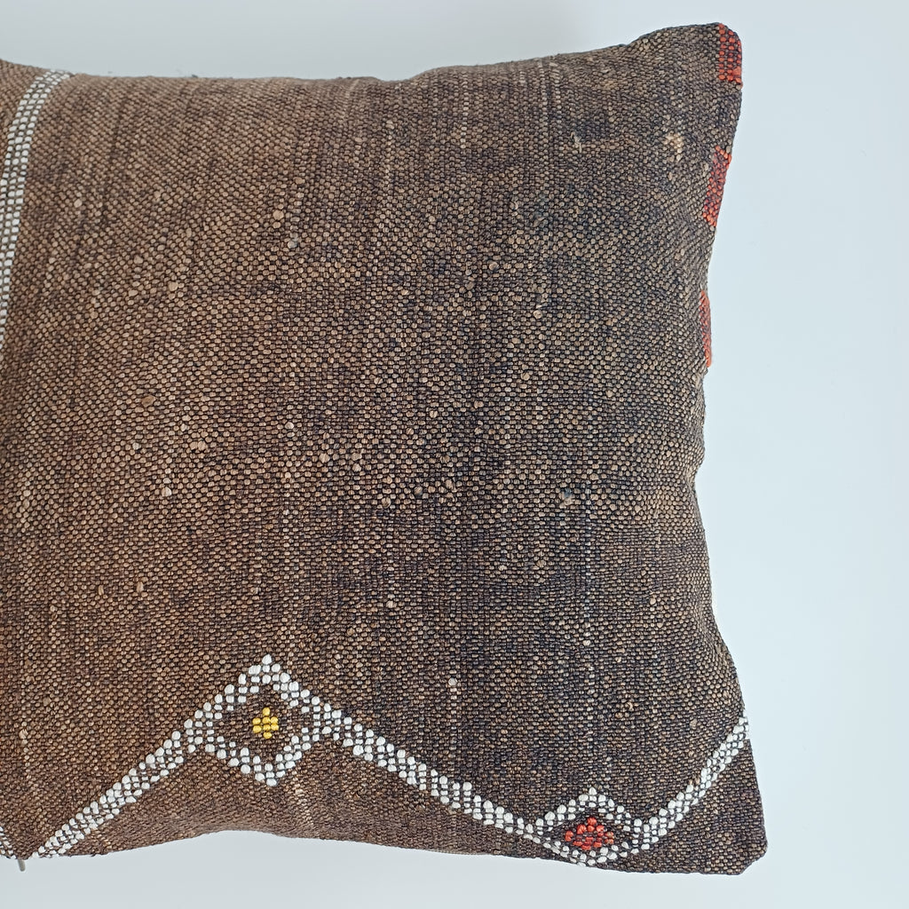 Moroccan Handmade Brown Cactus Silk Cushion Cover 16''x16'' / 40x40 CM