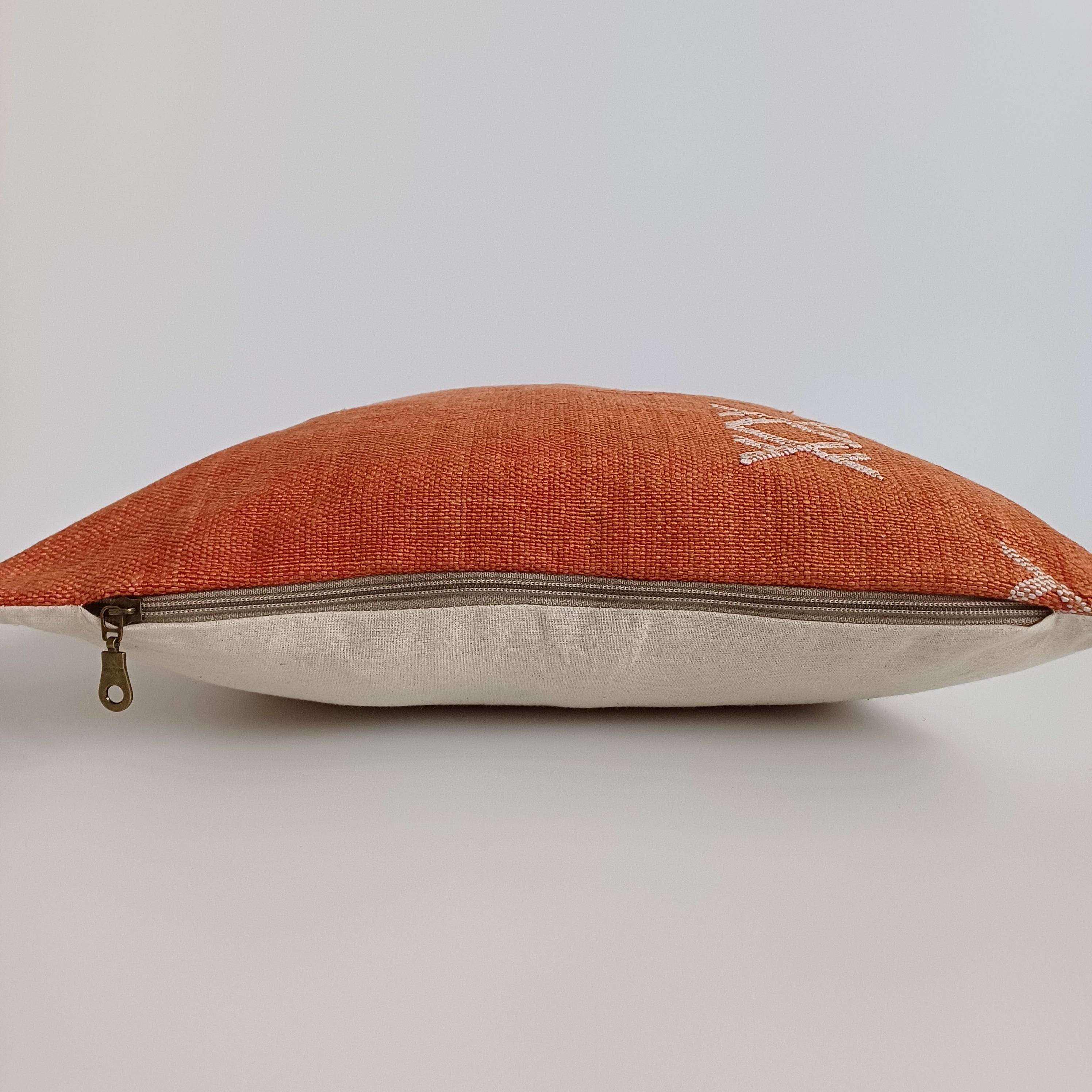 Moroccan Handmade Orange Cactus Silk Cushion Cover 16''x16'' / 40x40 CM