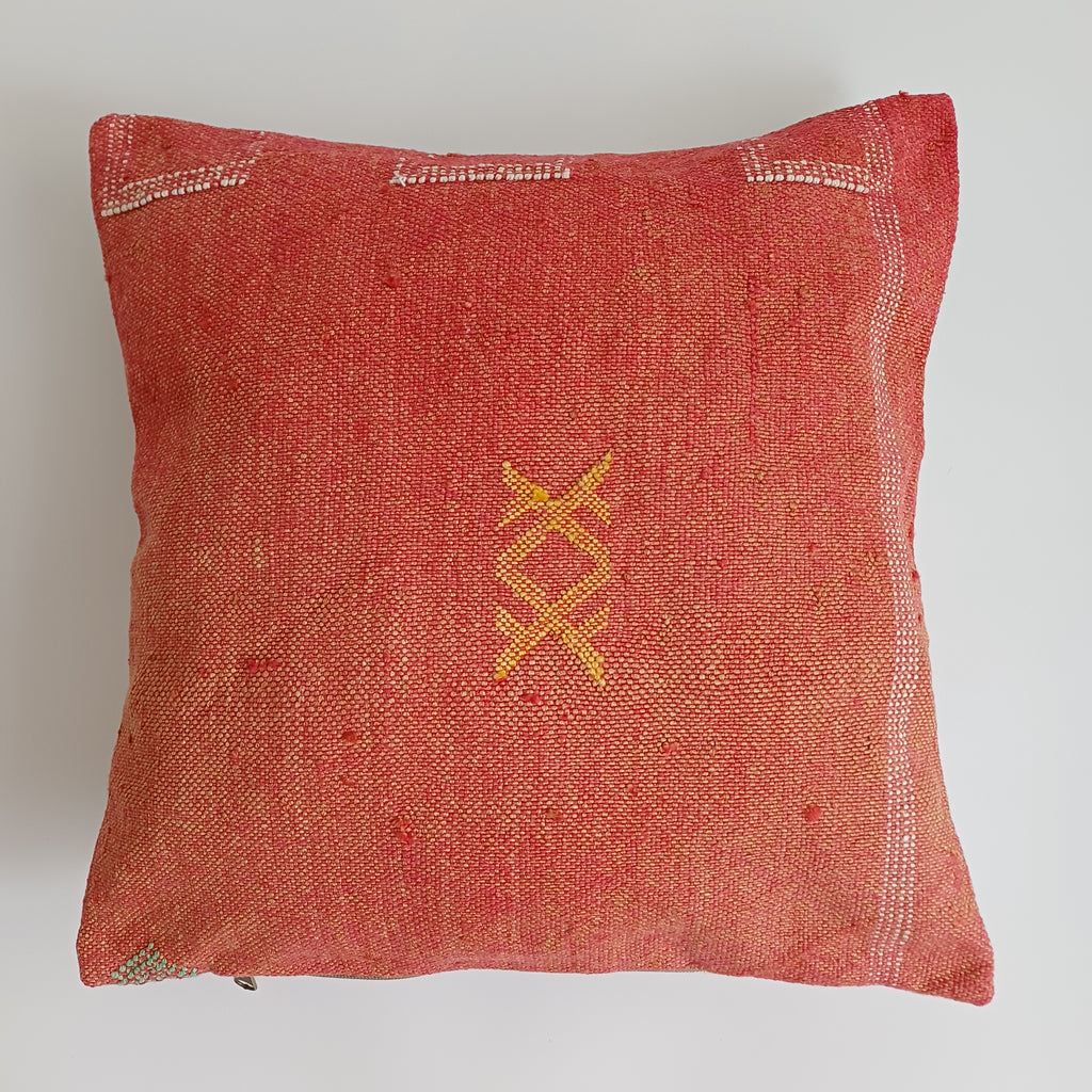 Moroccan Handmade Orange Cactus Silk Cushion Cover 16''x16'' / 40x40 CM