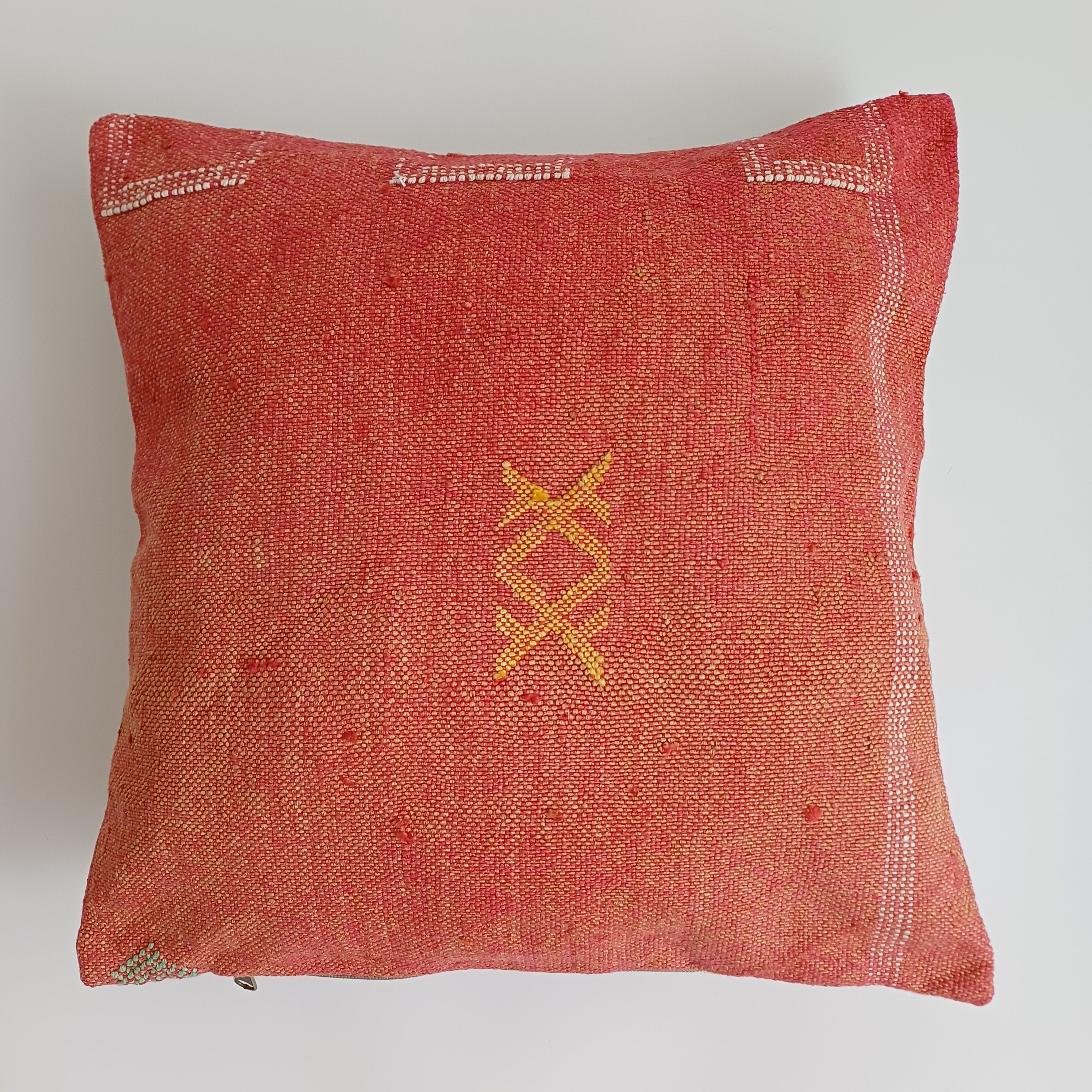 Moroccan Handmade Orange Cactus Silk Cushion Cover 16''x16'' / 40x40 CM