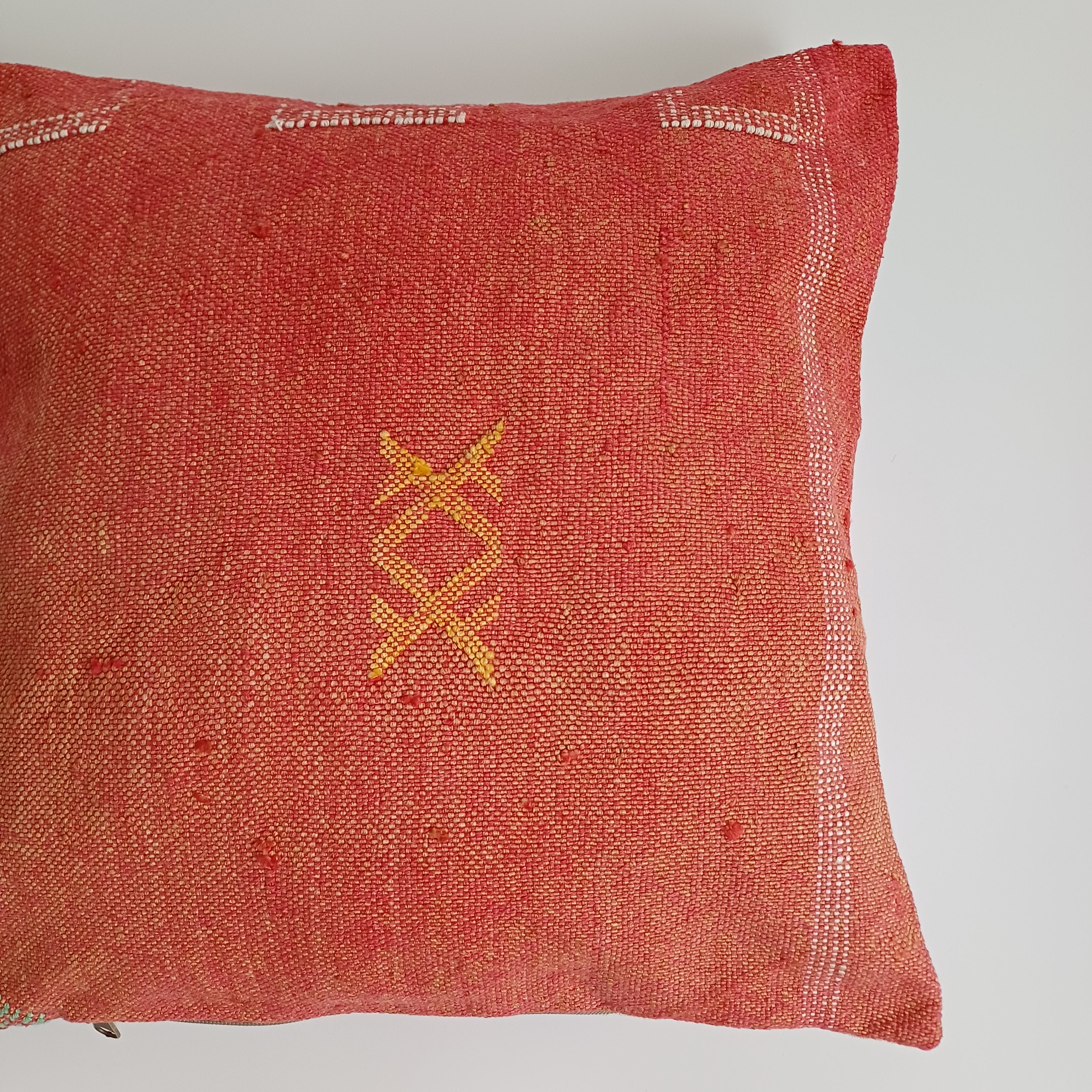 Moroccan Handmade Orange Cactus Silk Cushion Cover 16''x16'' / 40x40 CM