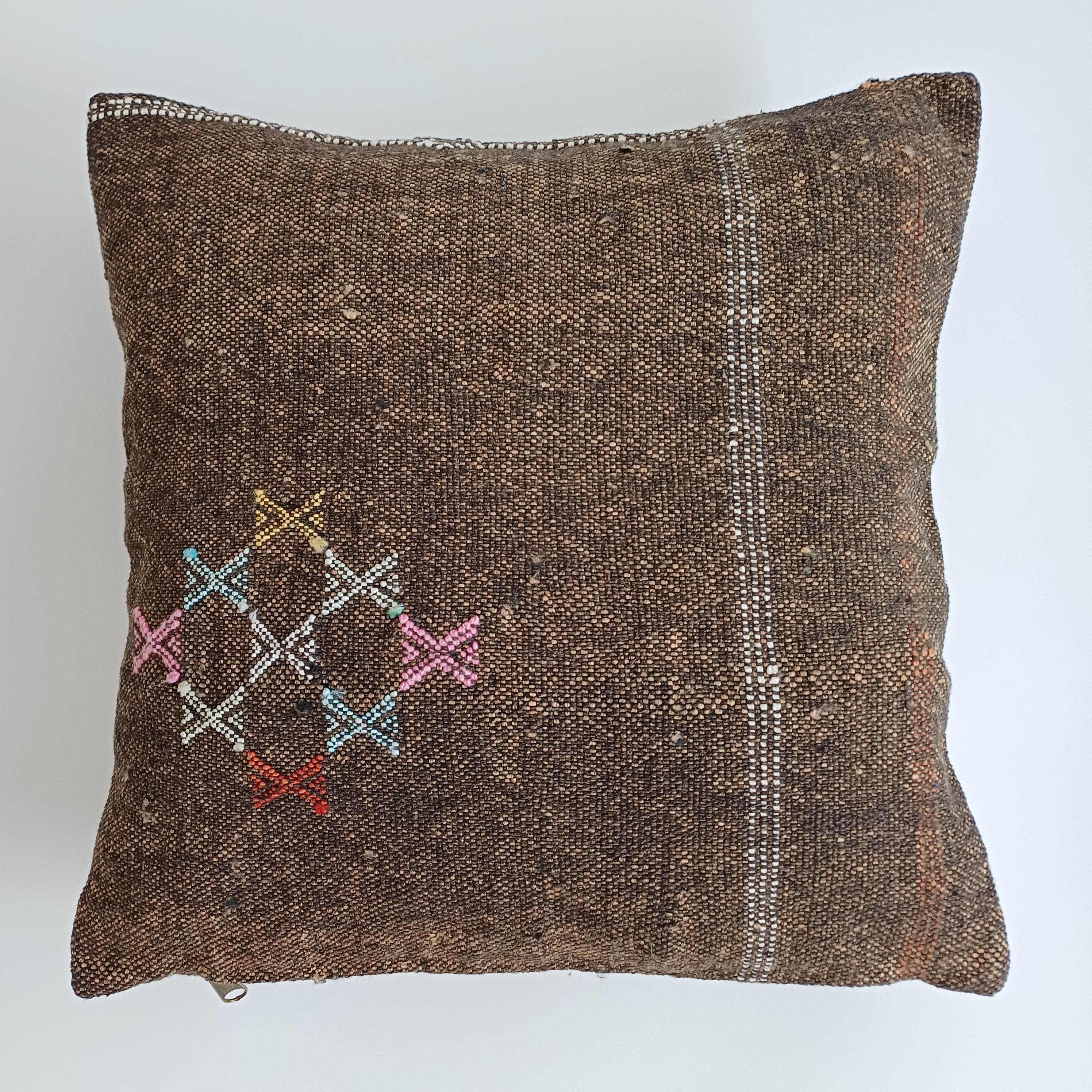 Moroccan Handmade Brown Cactus Silk Cushion Cover 16''x16'' / 40x40 CM