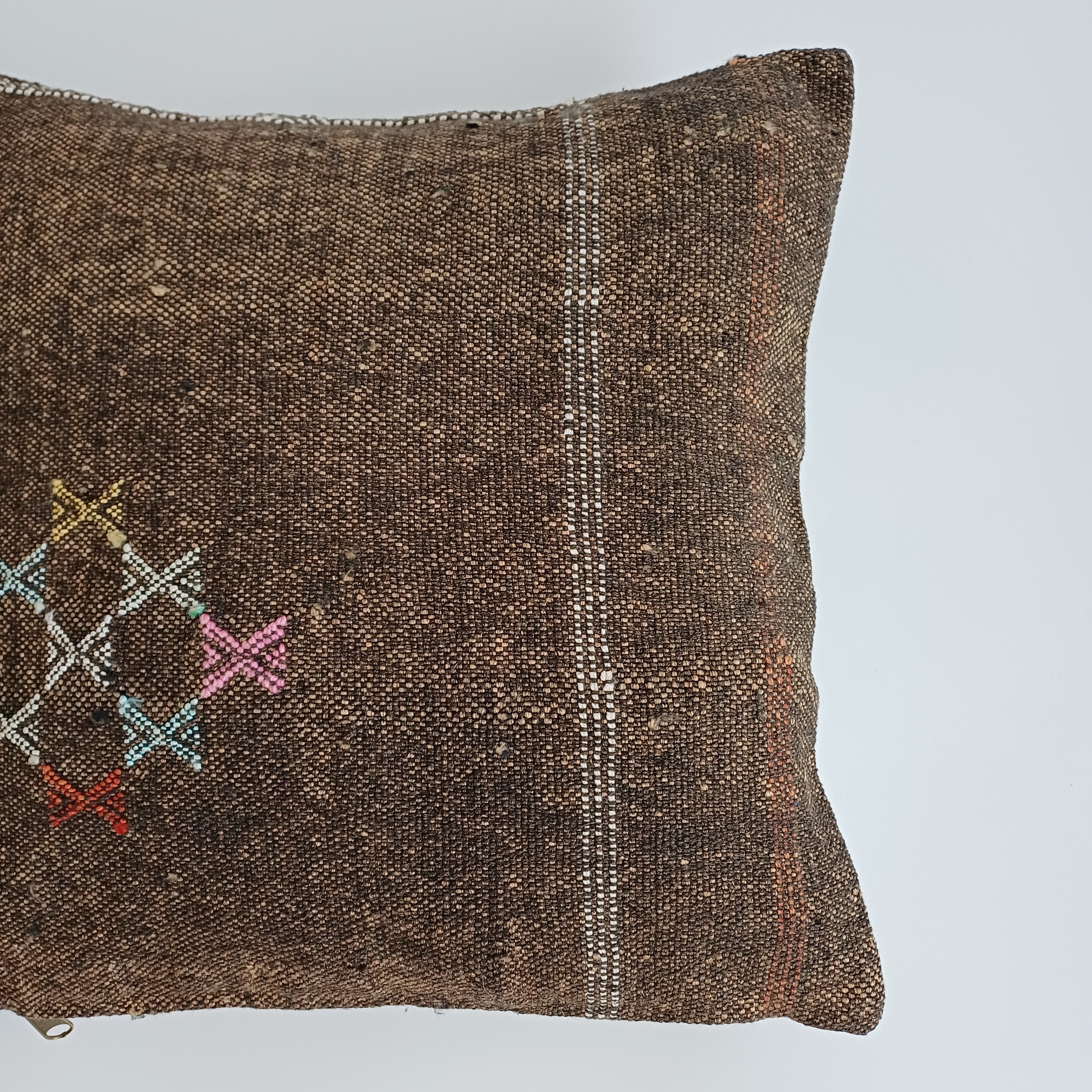 Moroccan Handmade Brown Cactus Silk Cushion Cover 16''x16'' / 40x40 CM