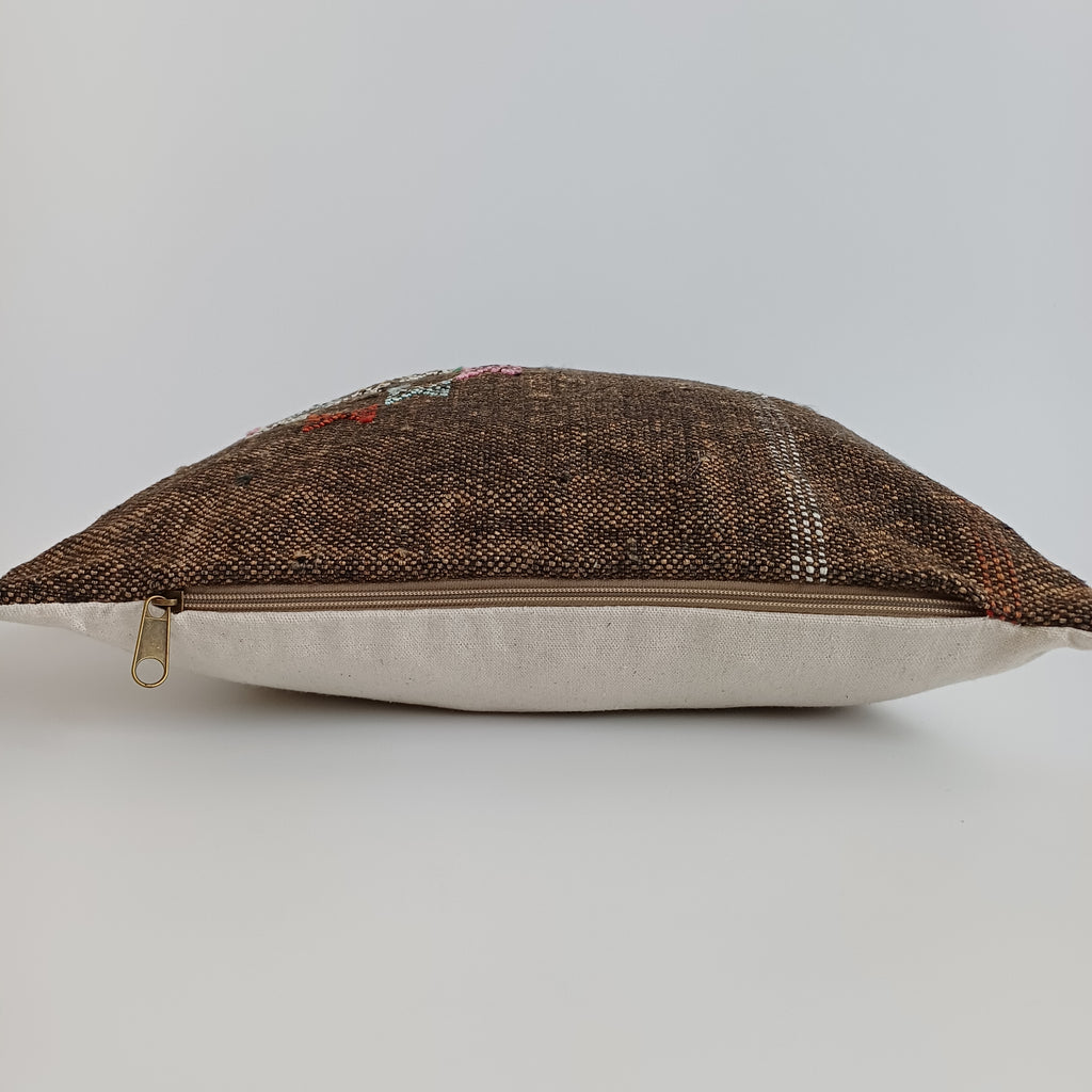 Moroccan Handmade Brown Cactus Silk Cushion Cover 16''x16'' / 40x40 CM