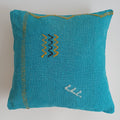 Moroccan Handmade Teal Blue Cactus Silk Cushion Cover 16''x16'' / 40x40 CM