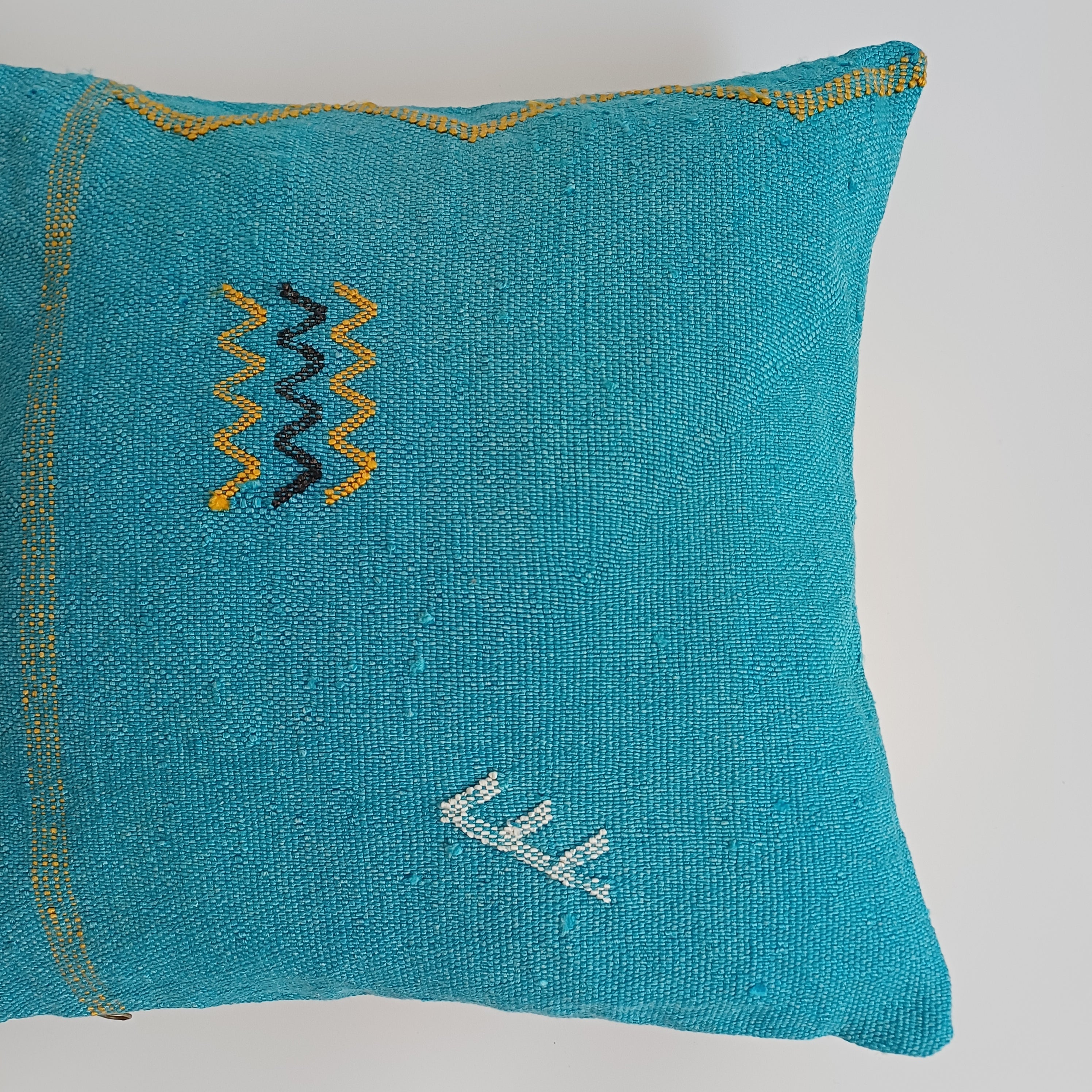 Moroccan Handmade Teal Blue Cactus Silk Cushion Cover 16''x16'' / 40x40 CM