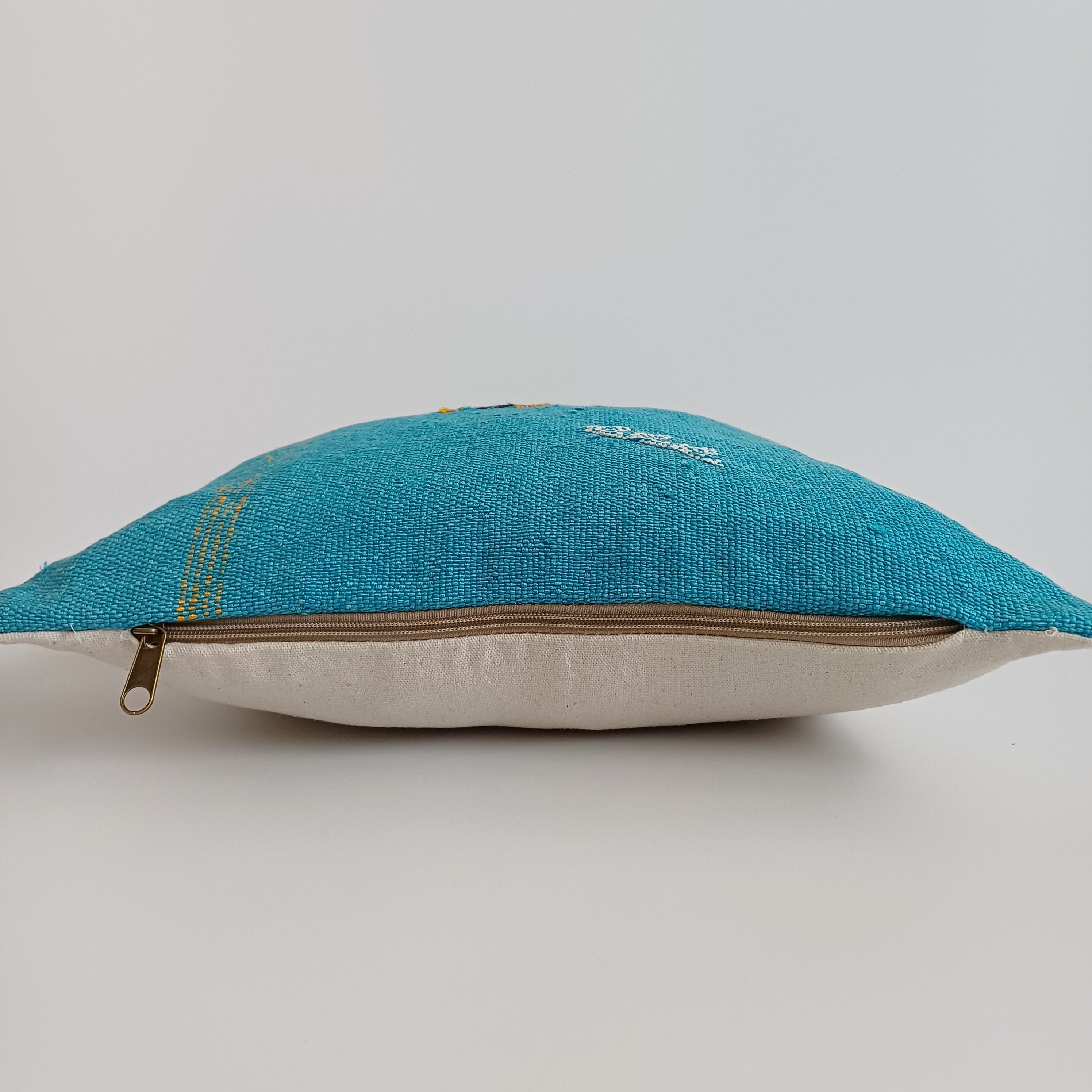 Moroccan Handmade Teal Blue Cactus Silk Cushion Cover 16''x16'' / 40x40 CM