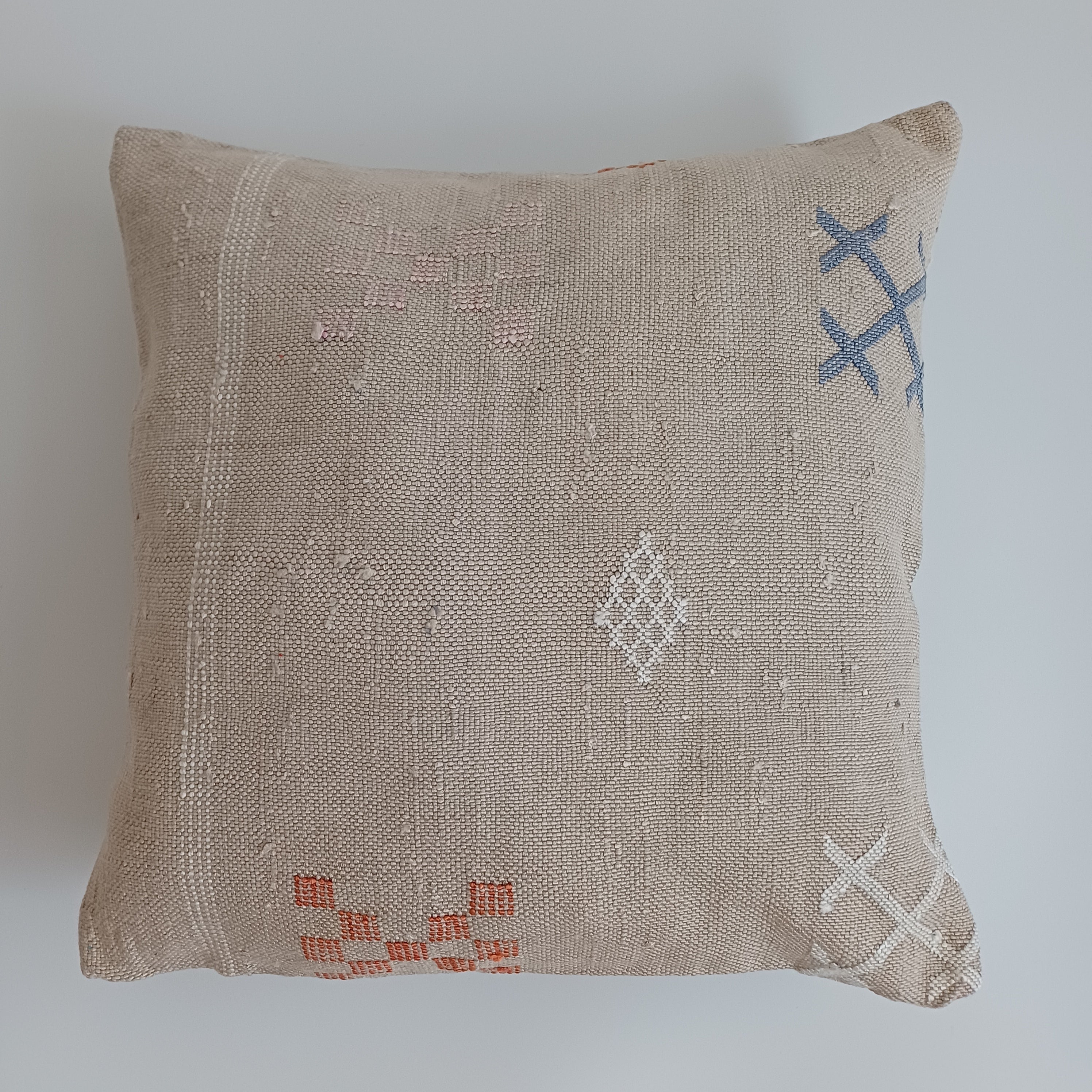 Moroccan Handmade Oatmeal Cactus Silk Cushion Cover 16''x16'' / 40x40 CM