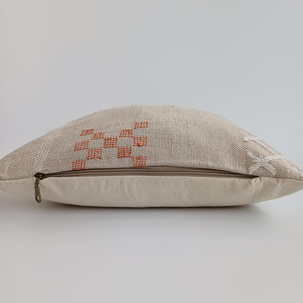 Moroccan Handmade Oatmeal Cactus Silk Cushion Cover 16''x16'' / 40x40 CM