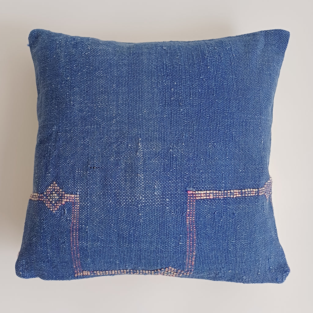 Moroccan Handmade Blue Cactus Silk Cushion Cover 16''x16'' / 40x40 CM