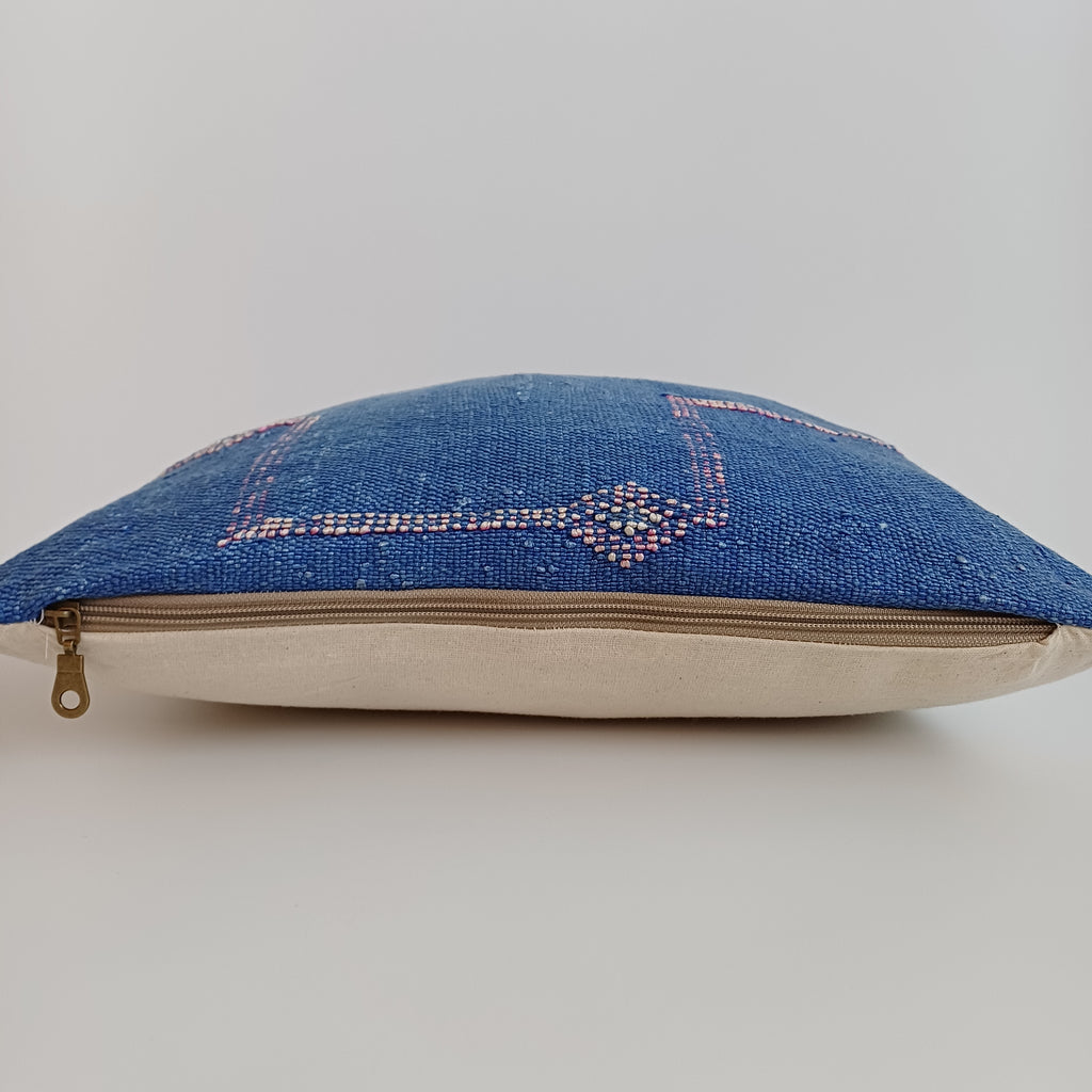 Moroccan Handmade Blue Cactus Silk Cushion Cover 16''x16'' / 40x40 CM